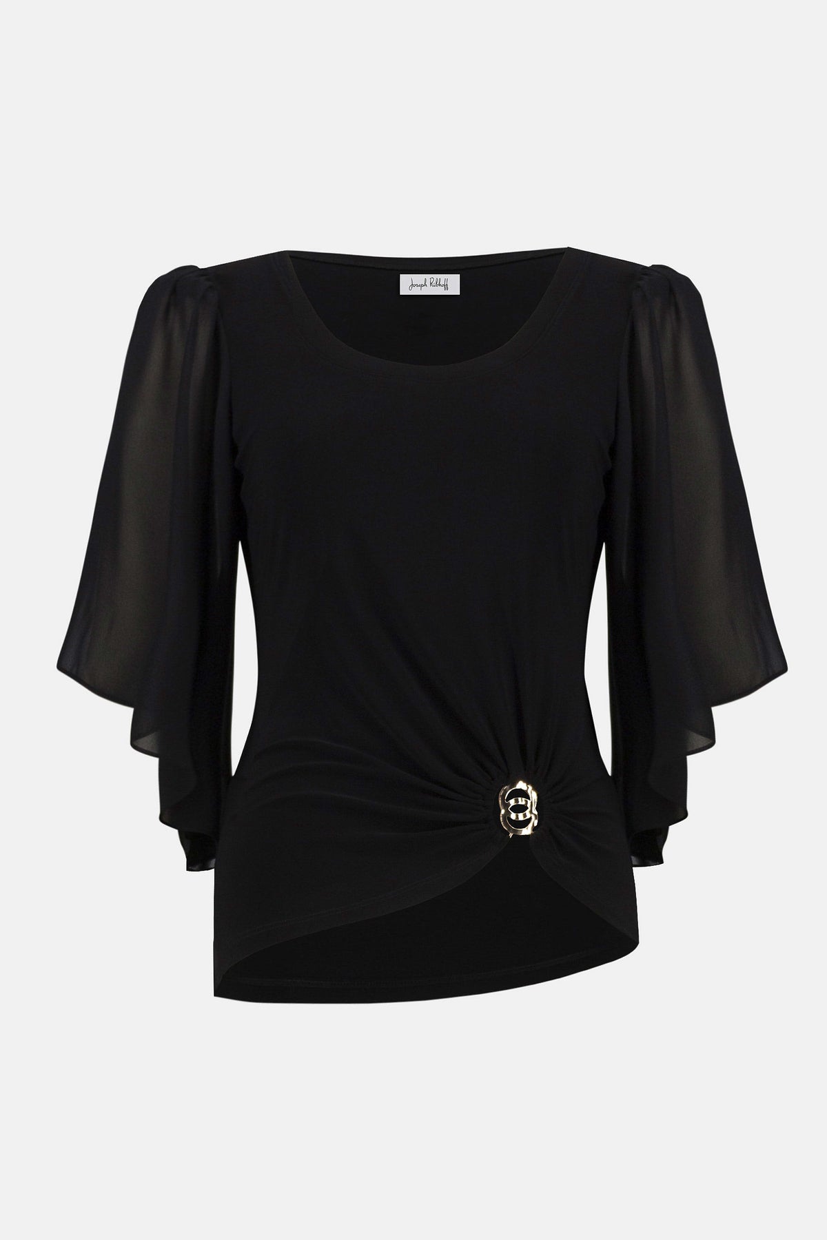 Joseph Ribkoff Black Silky Knit and Chiffon Fitted Top