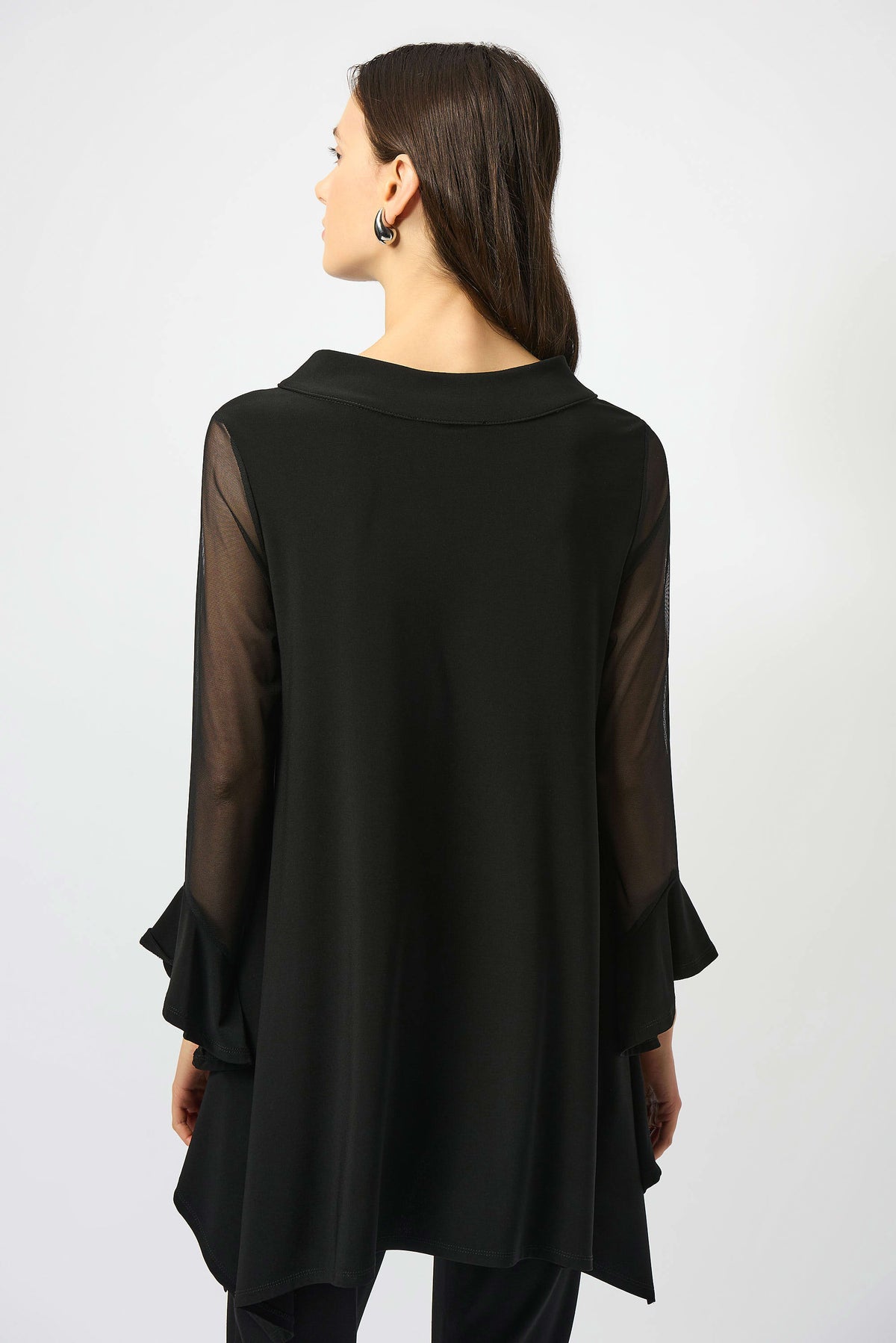 Joseph Ribkoff Black Silky Knit and Mesh Handkerchief Tunic