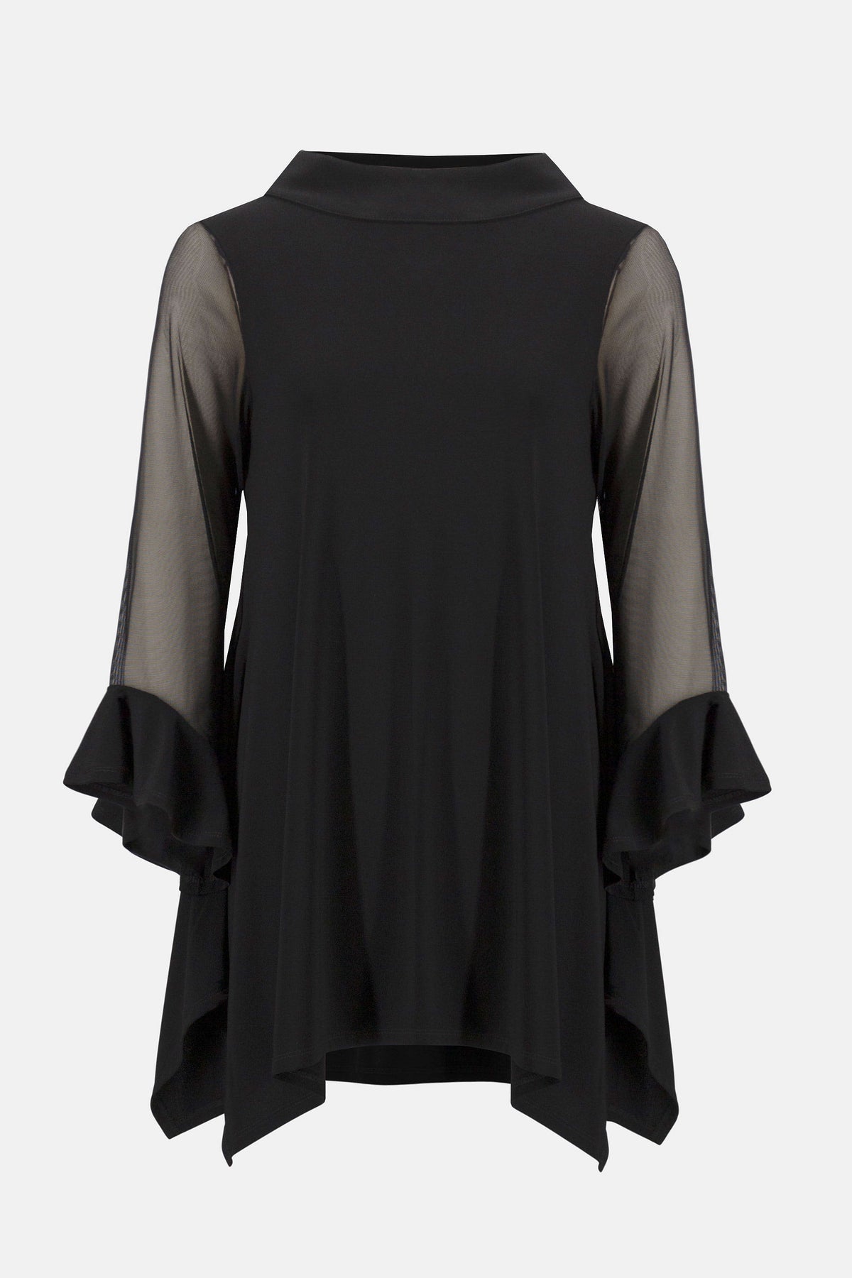 Joseph Ribkoff Black Silky Knit and Mesh Handkerchief Tunic