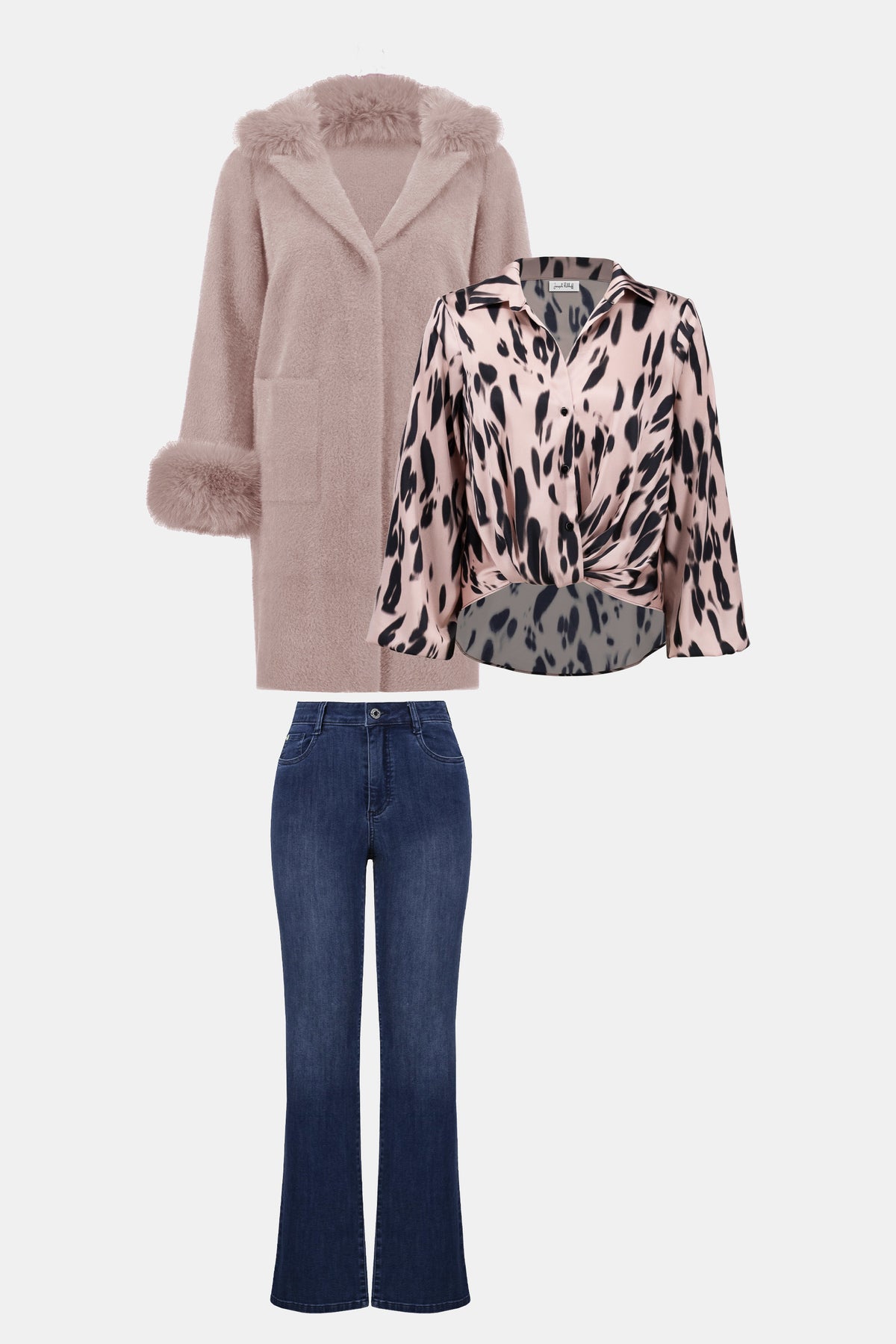 Joseph Ribkoff Pink/Black Recycled Satin Animal Print Draped Top