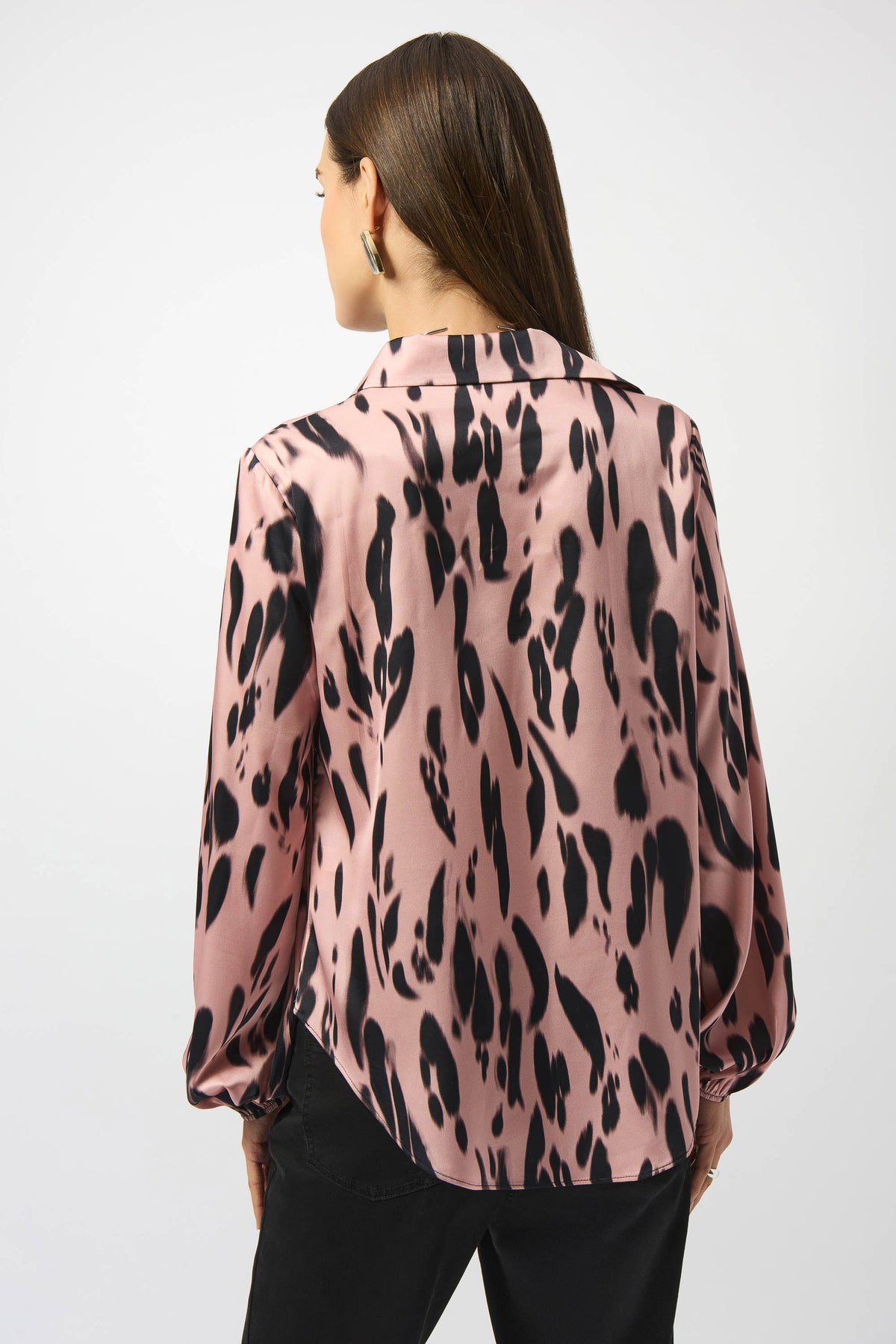 Joseph Ribkoff Pink/Black Recycled Satin Animal Print Draped Top