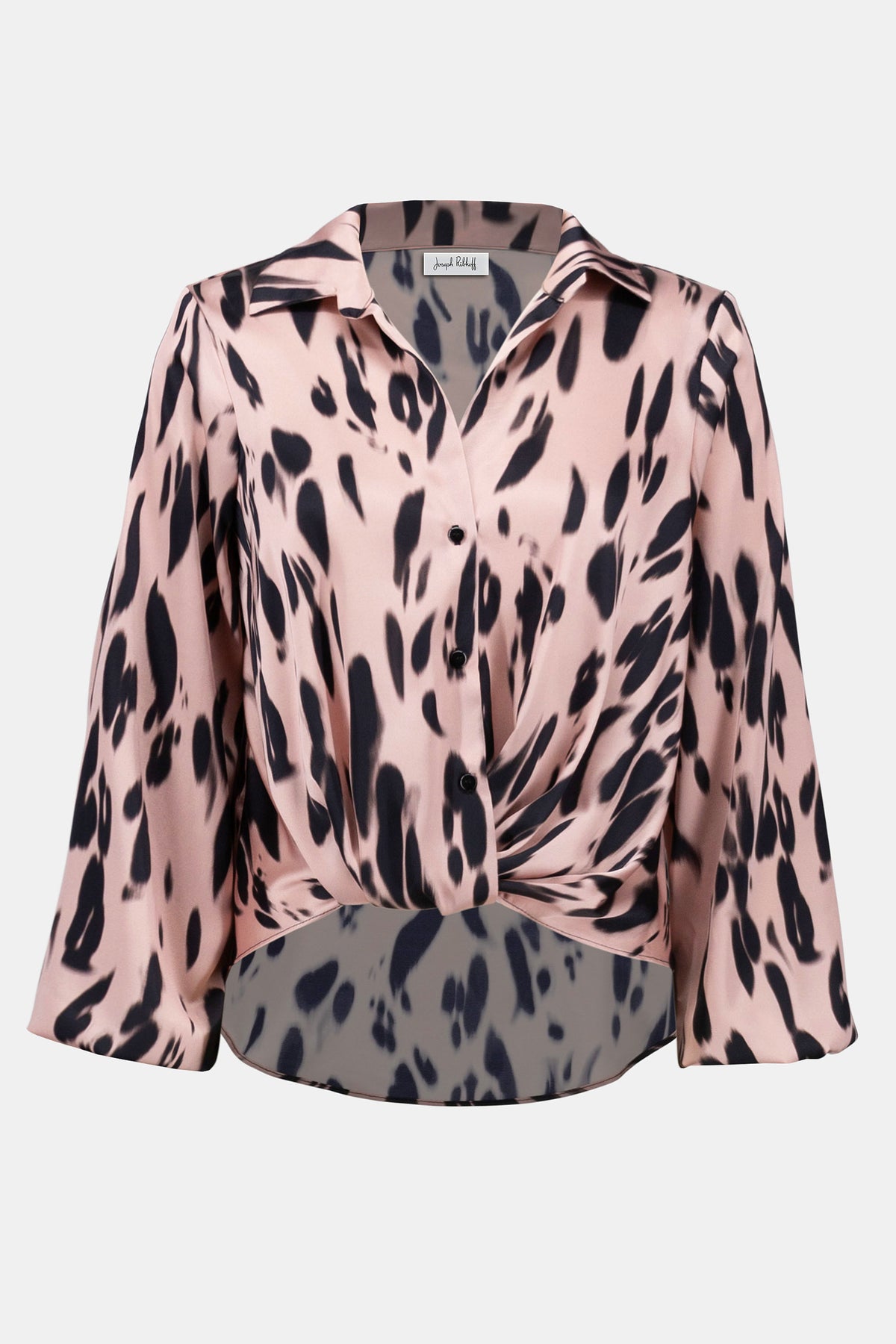 Joseph Ribkoff Pink/Black Recycled Satin Animal Print Draped Top