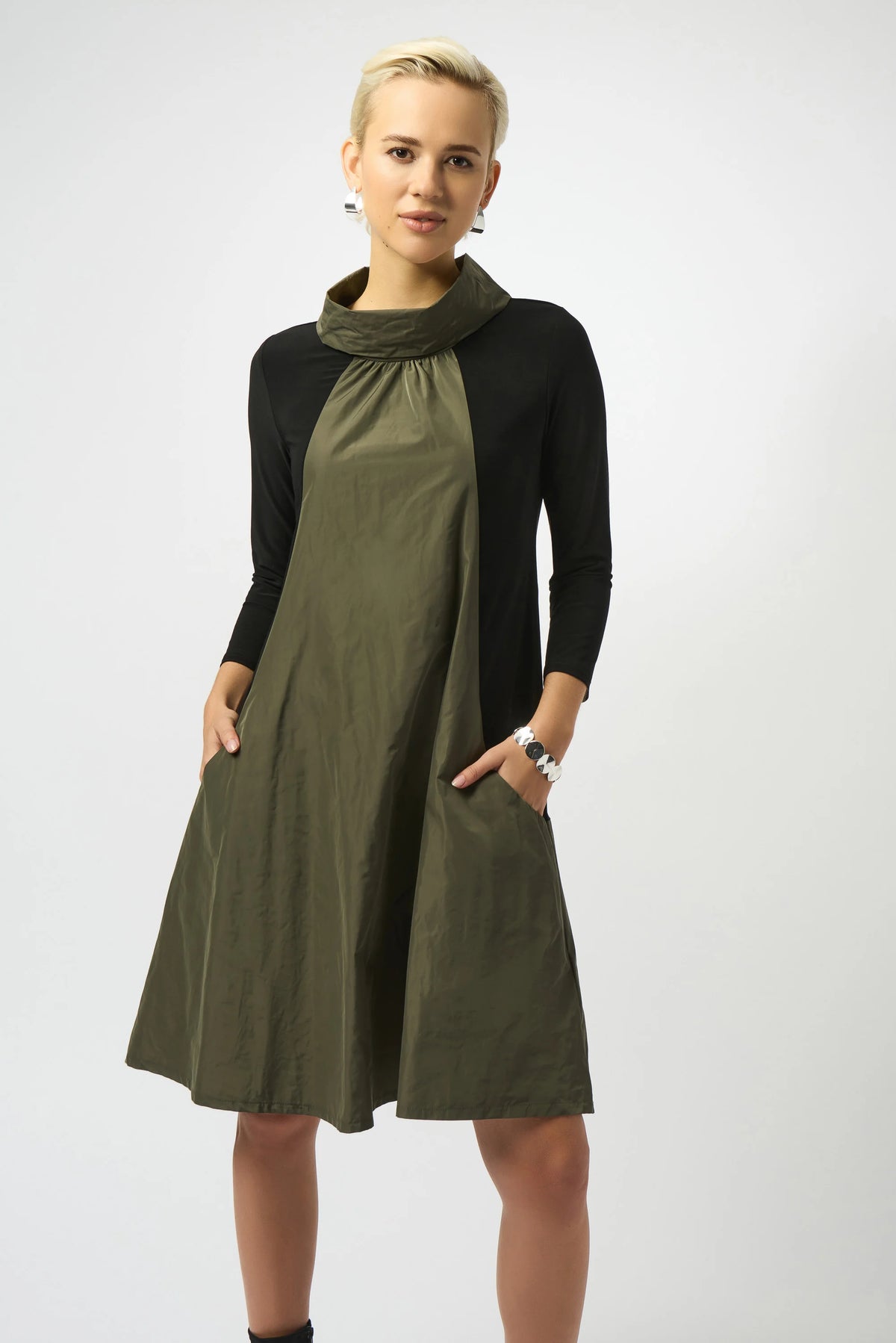 Joseph Ribkoff Avocado Silky Knit &amp; Memory Colour Block Dress