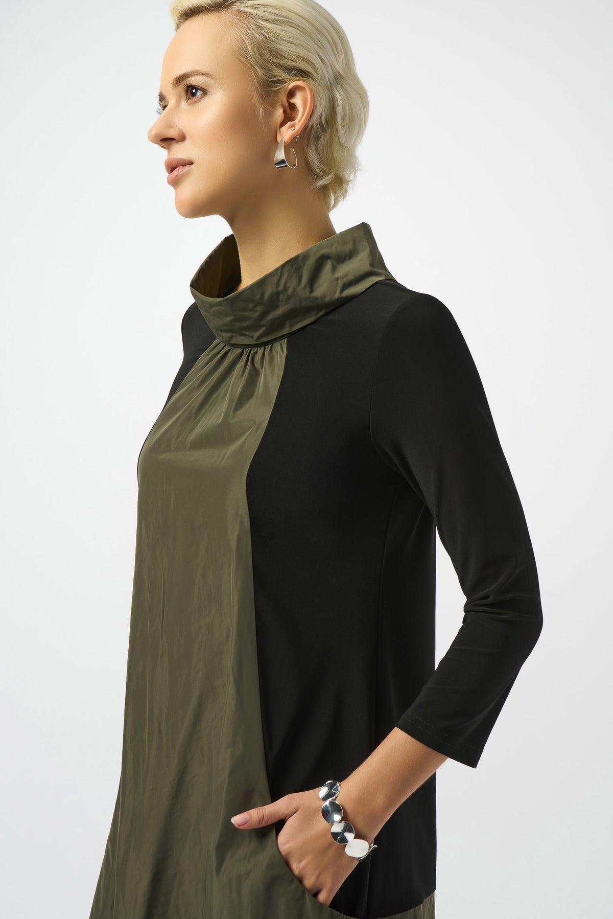 Joseph Ribkoff Avocado Silky Knit &amp; Memory Colour Block Dress