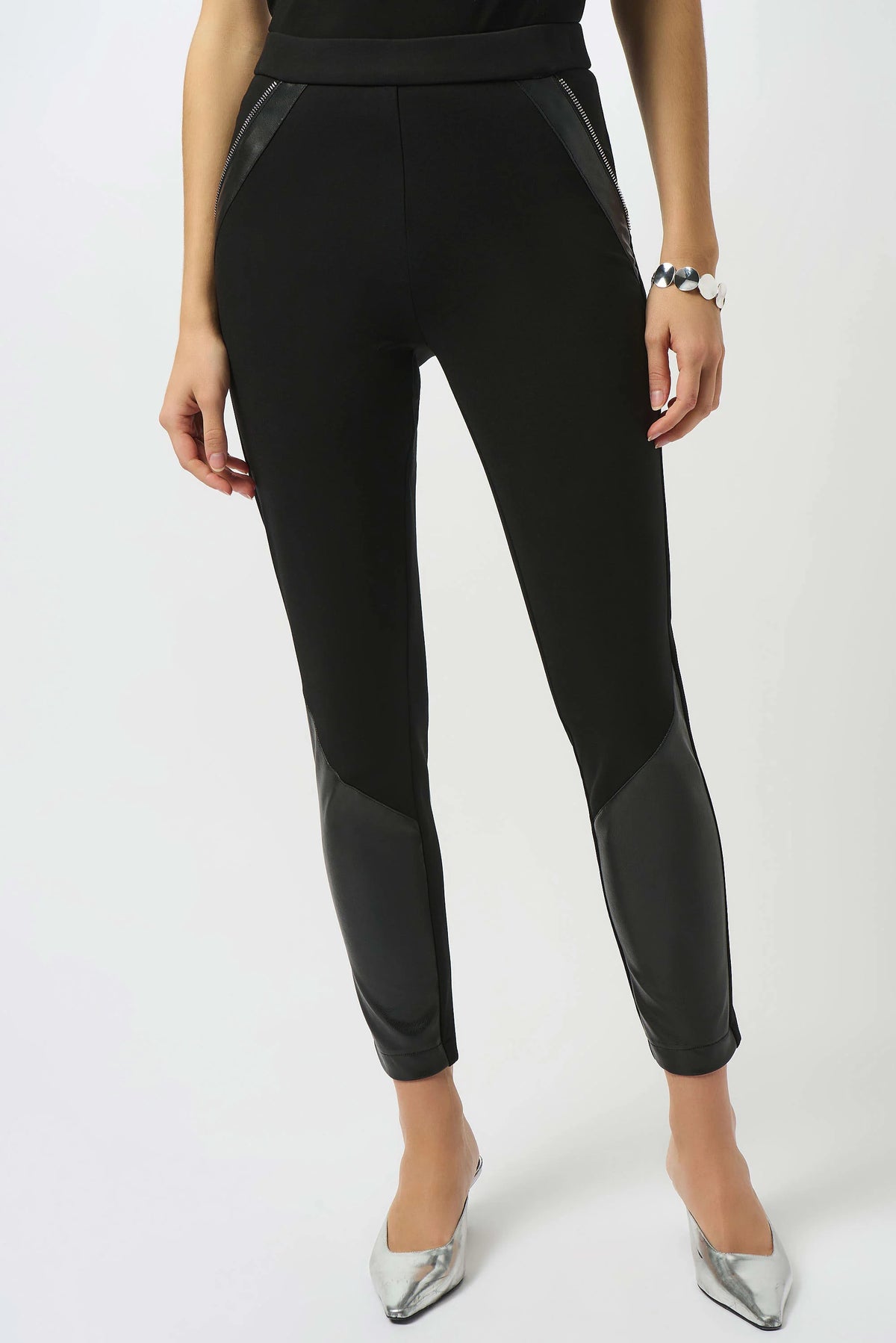 Joseph Ribkoff Black Heavy Knit and Leatherette Pull-On Legging
