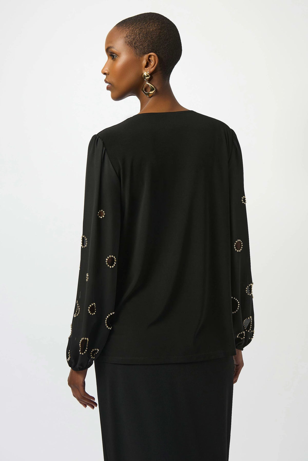 Joseph Ribkoff Black Silky Knit &amp; Georgette Top With Sleeve Beading