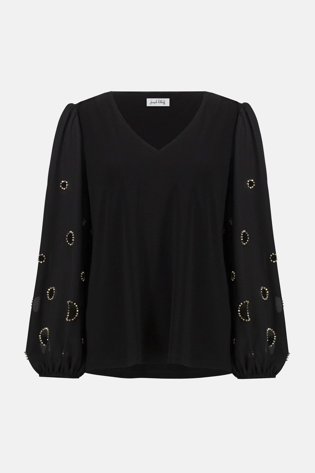 Joseph Ribkoff Black Silky Knit &amp; Georgette Top With Sleeve Beading
