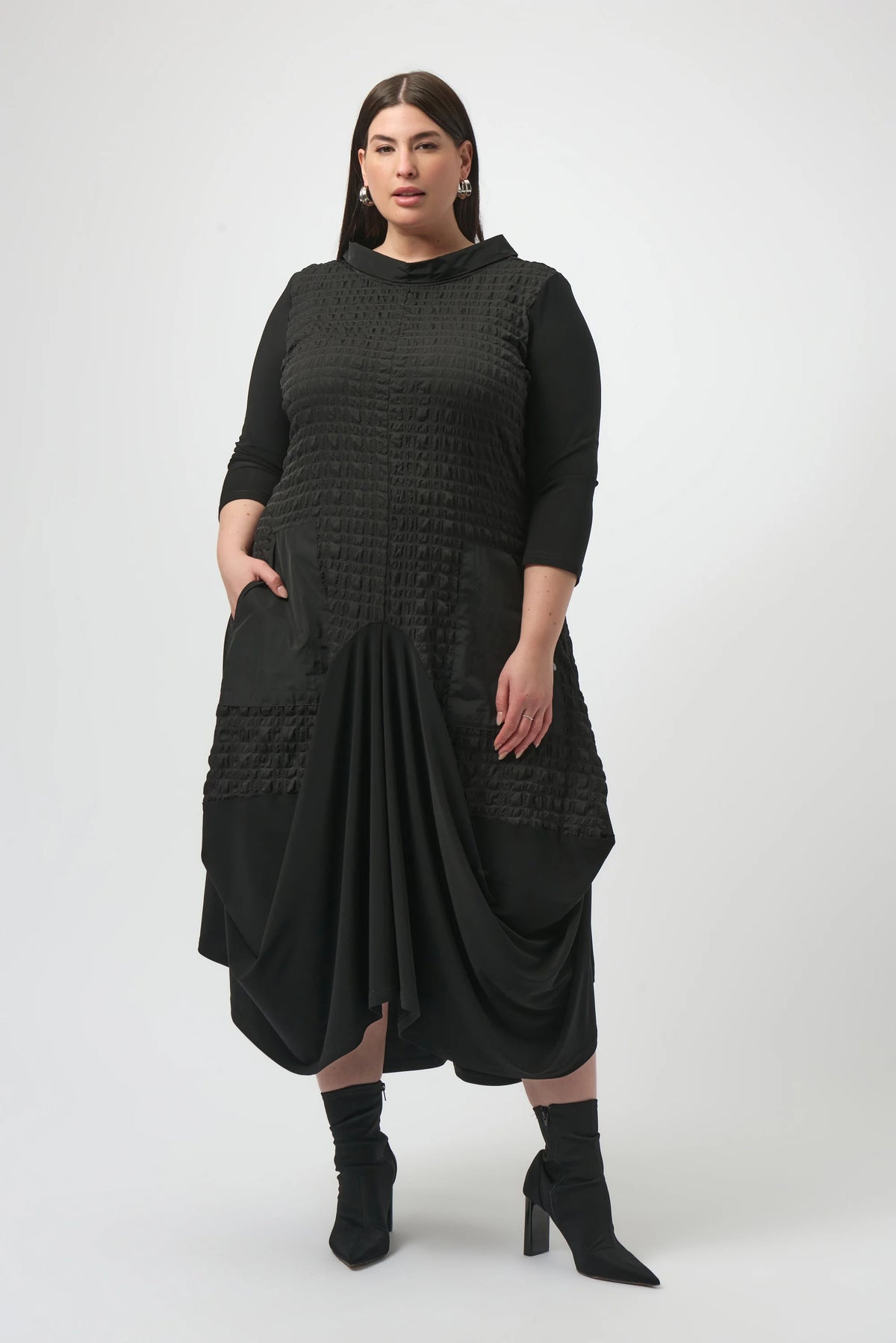 Joseph Ribkoff Black Bubble Jacquard &amp; Silky Knit Cocoon Dress