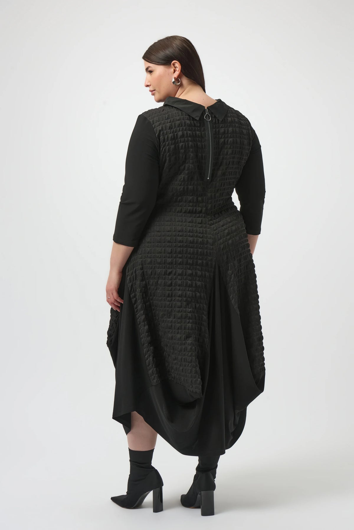 Joseph Ribkoff Black Bubble Jacquard &amp; Silky Knit Cocoon Dress