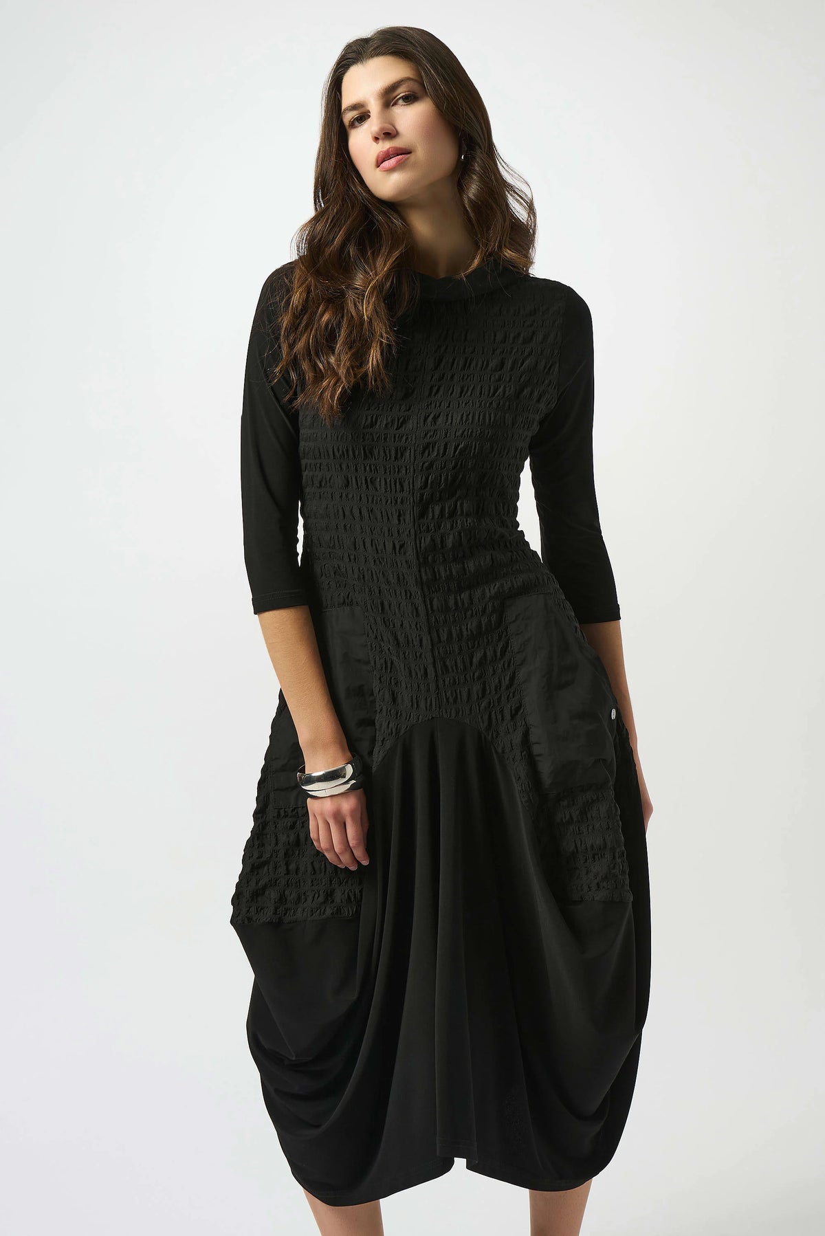 Joseph Ribkoff Black Bubble Jacquard &amp; Silky Knit Cocoon Dress