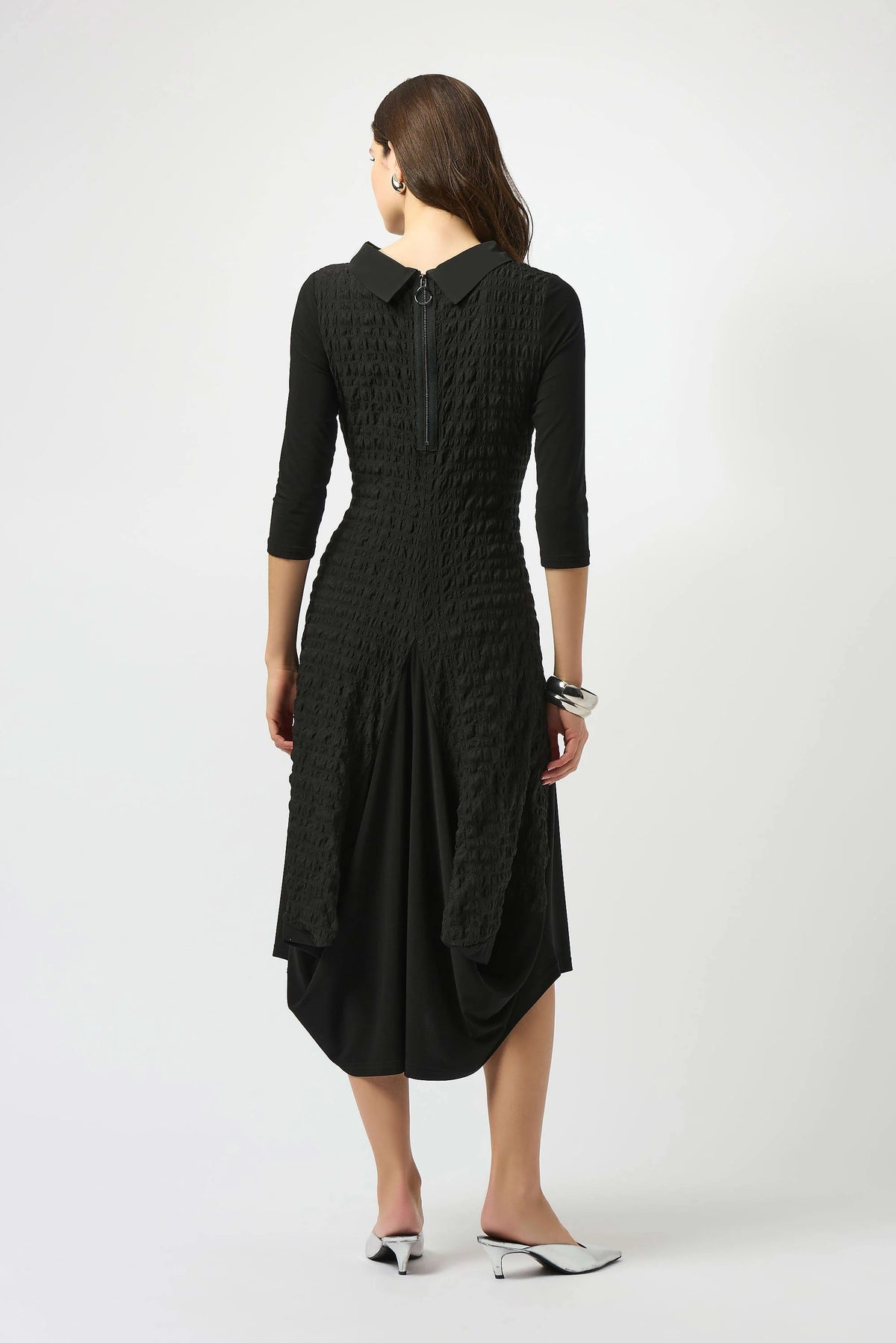 Joseph Ribkoff Black Bubble Jacquard &amp; Silky Knit Cocoon Dress