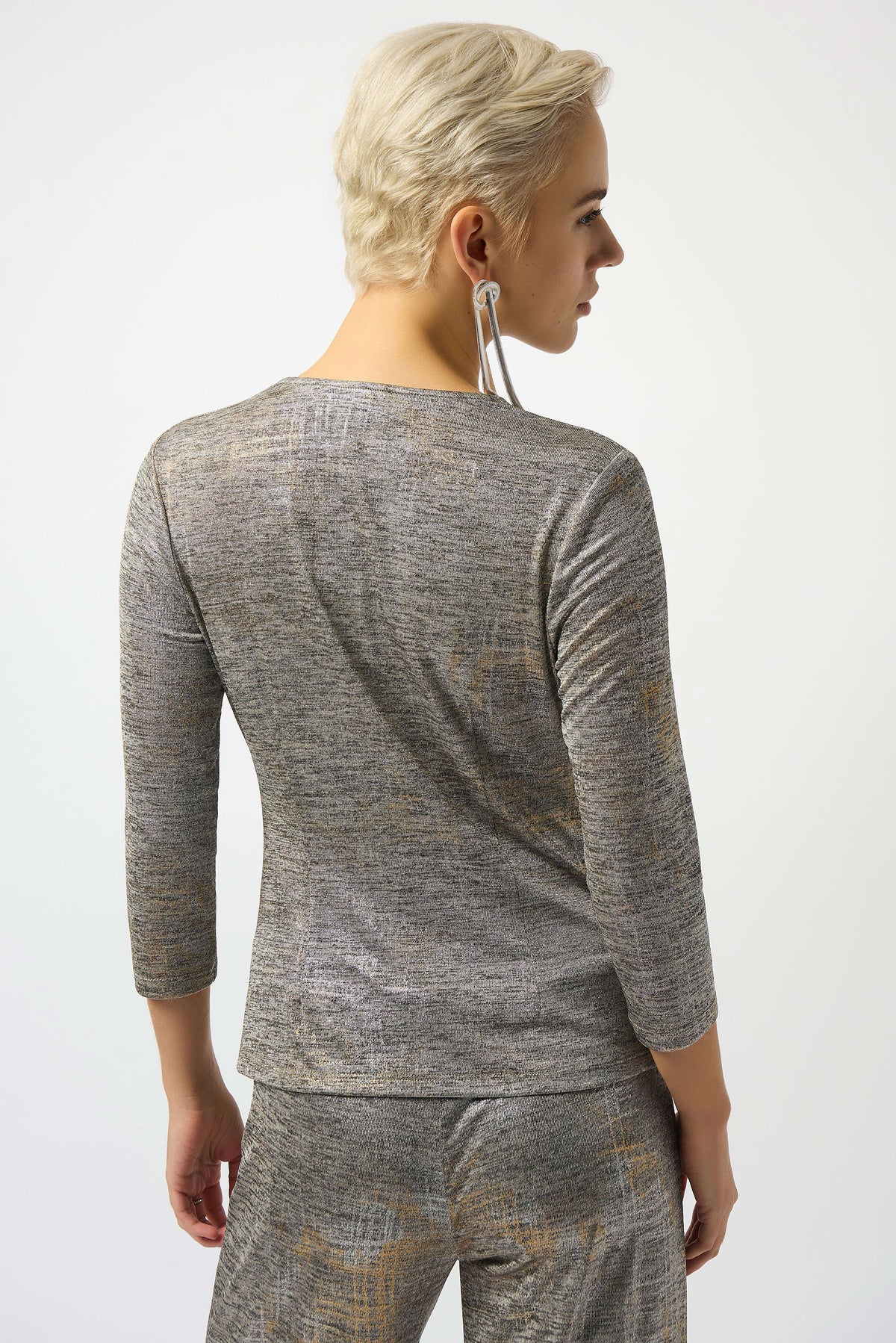 Joseph Ribkoff Beige/Multi Foiled Mélange Knit Wrap Top