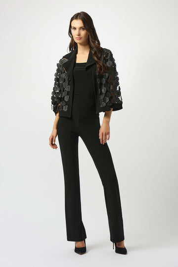 Joseph Ribkoff Embroidered Mesh & Silky Knit Trapeze Jacket
