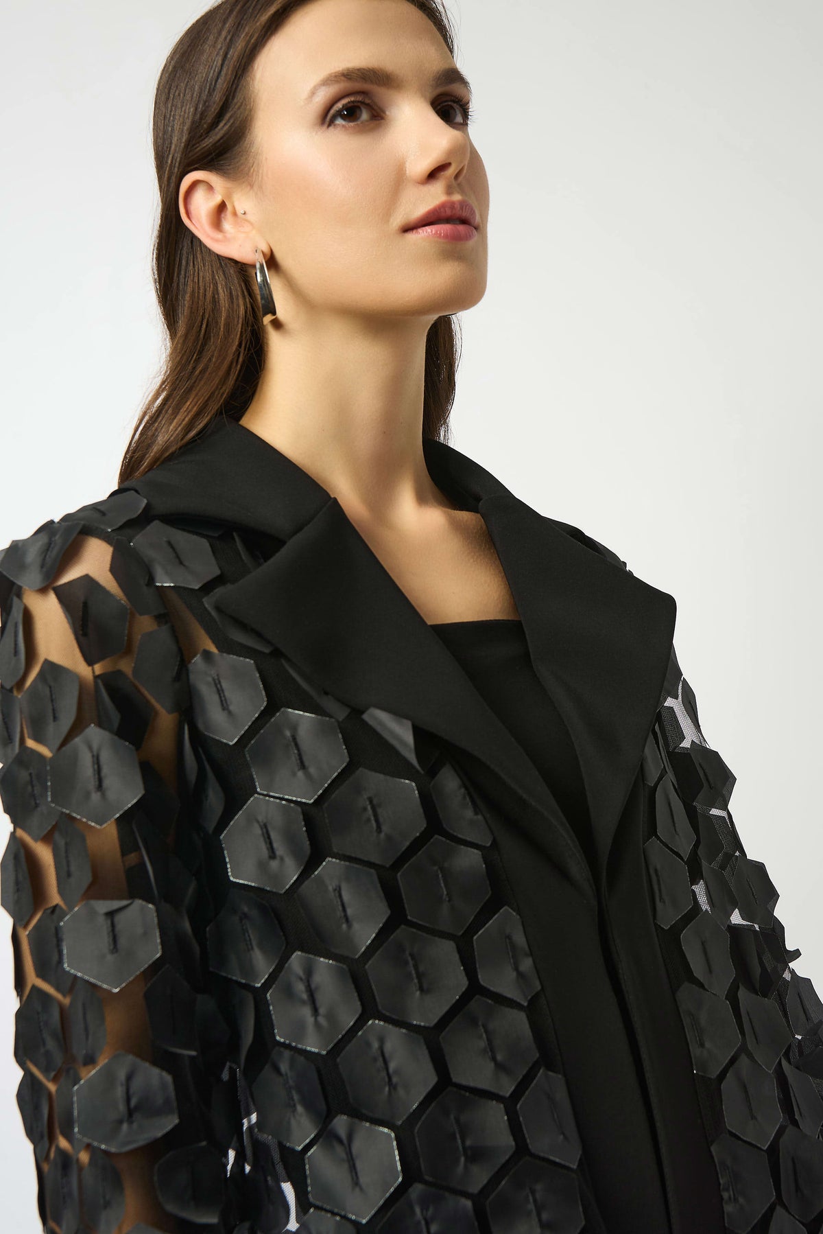 Joseph Ribkoff Embroidered Mesh &amp; Silky Knit Trapeze Jacket