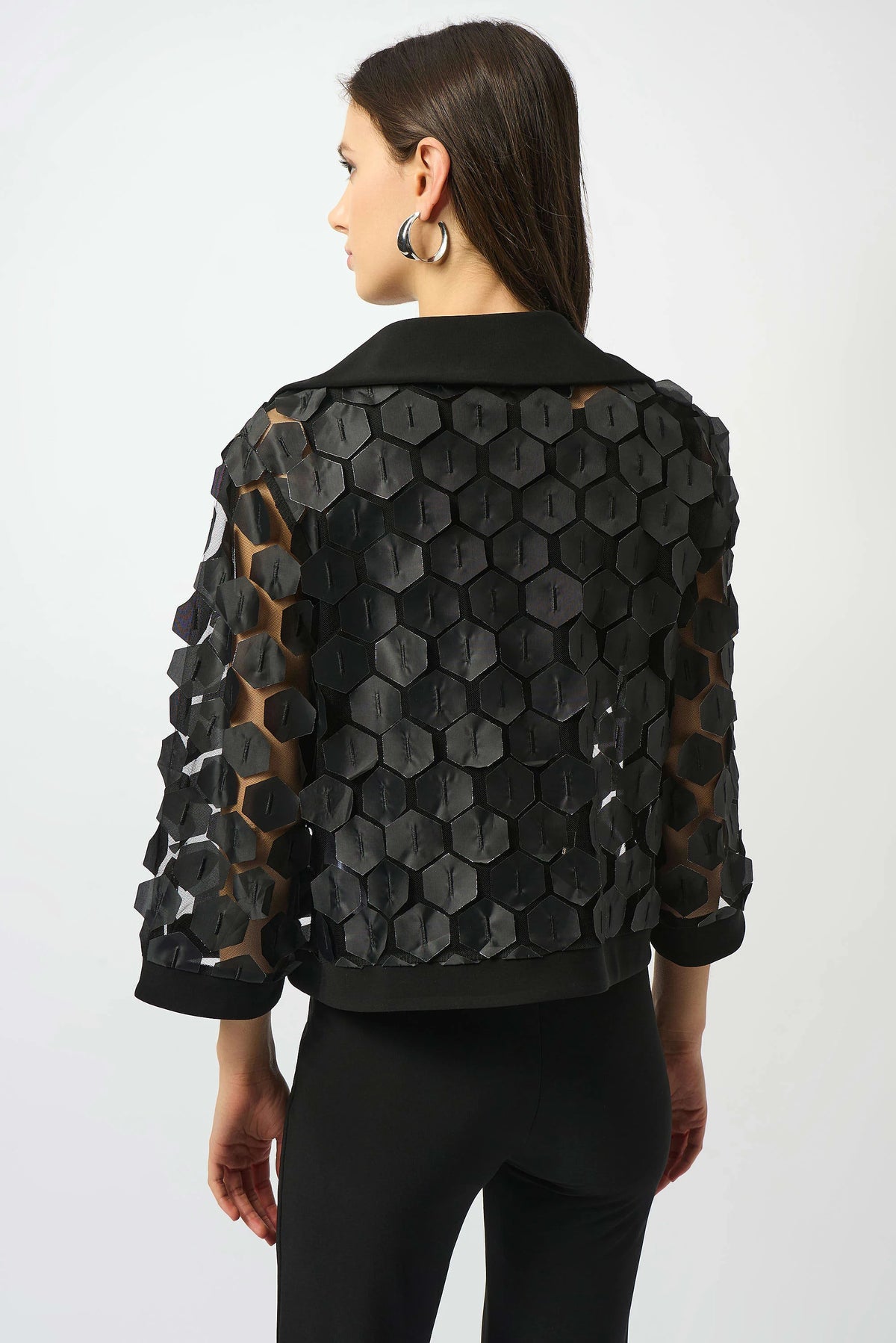 Joseph Ribkoff Embroidered Mesh &amp; Silky Knit Trapeze Jacket