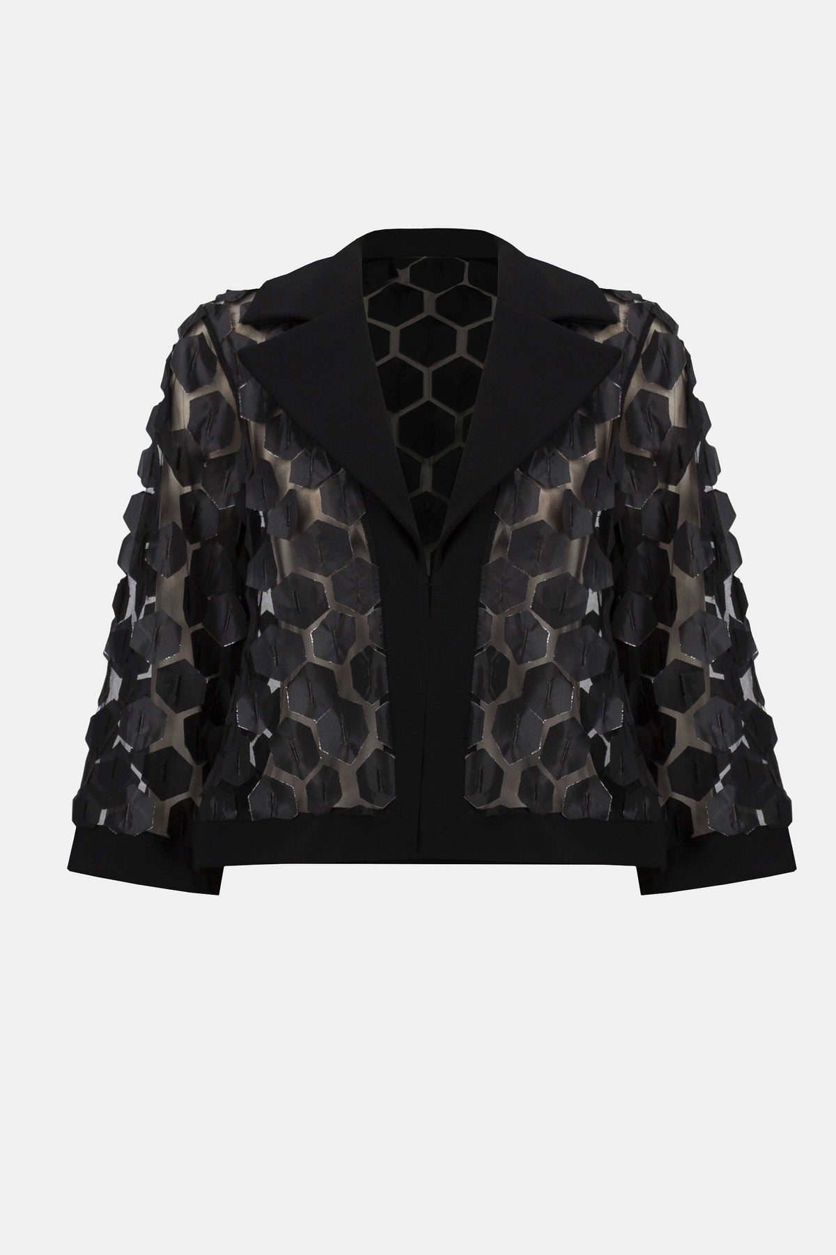 Joseph Ribkoff Embroidered Mesh &amp; Silky Knit Trapeze Jacket