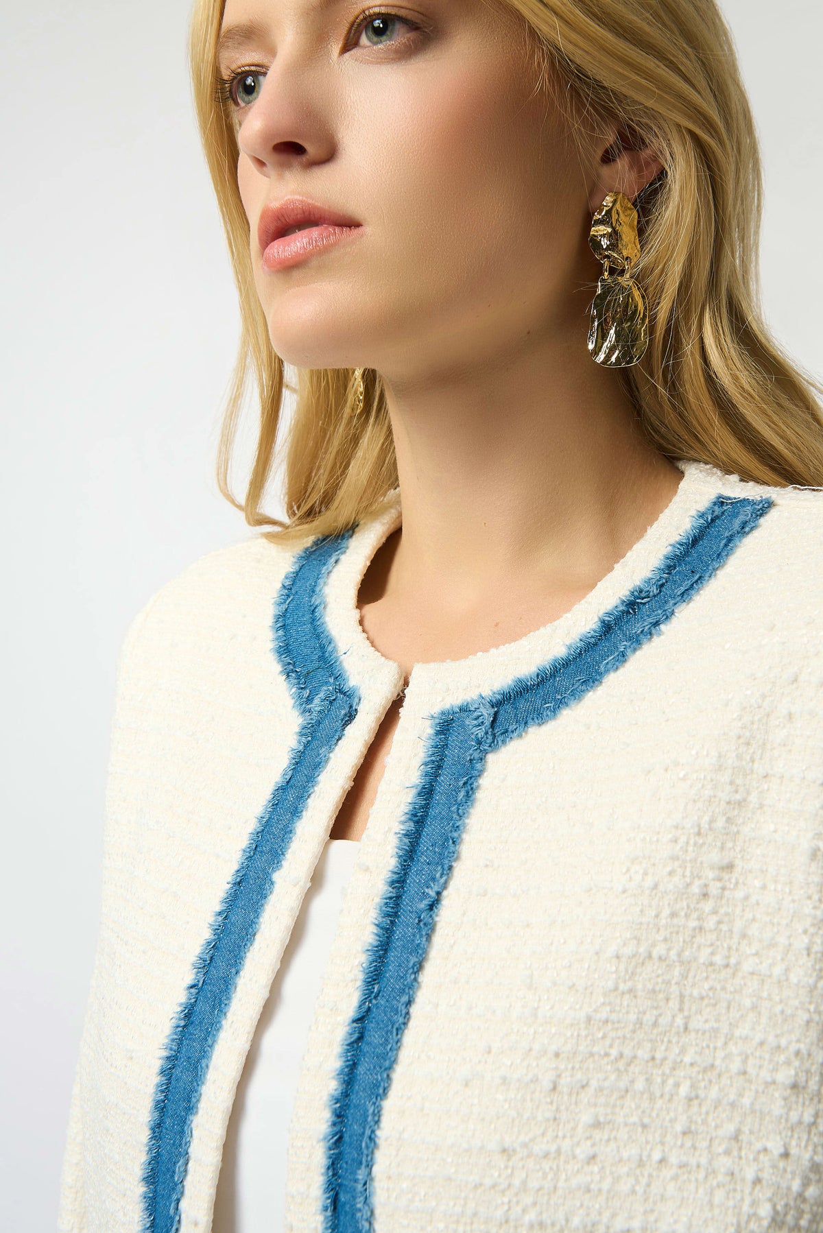 Joseph Ribkoff Woven Bouclé Straight Jacket With Denim Trim