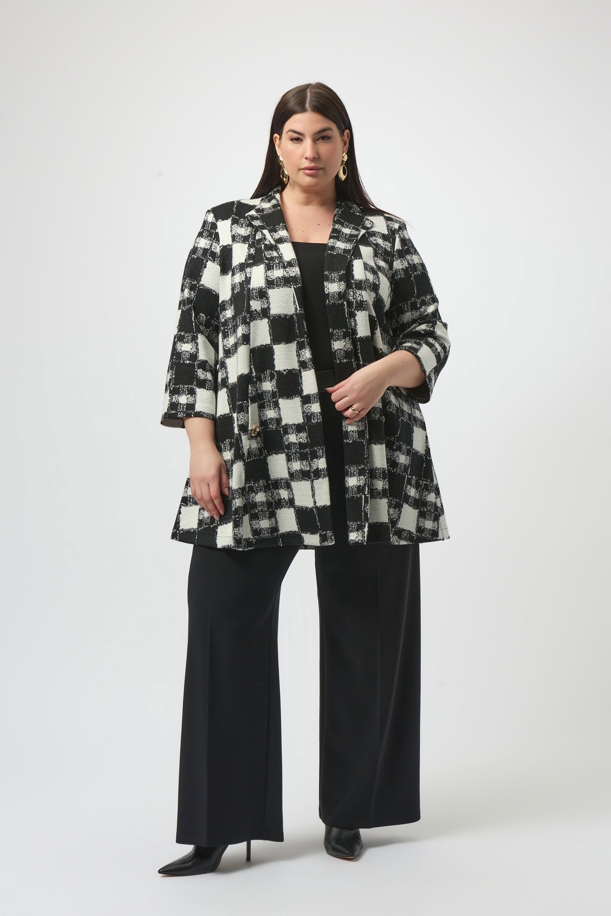 Joseph Ribkoff Black Silky Knit &amp; Leatherette Wide-Leg Pants