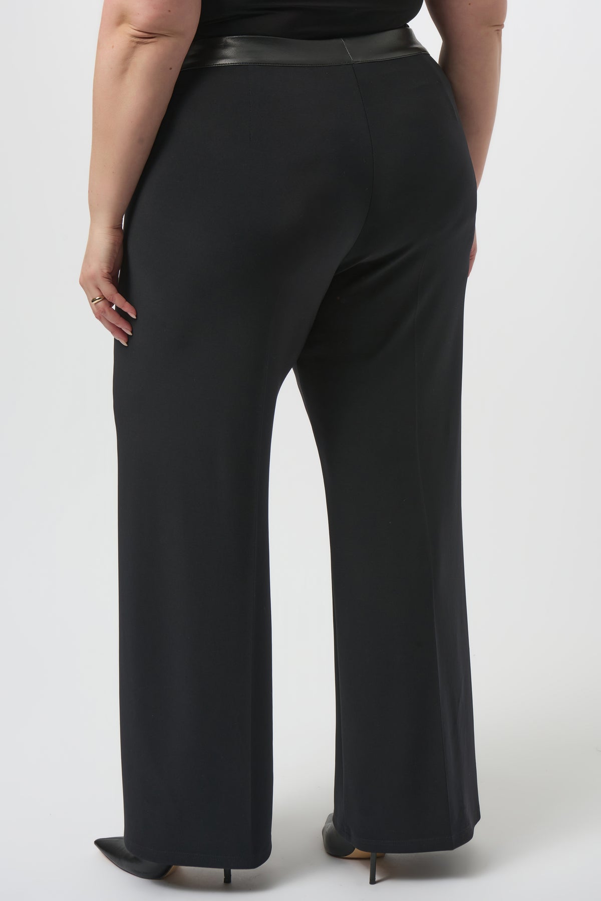 Joseph Ribkoff Black Silky Knit &amp; Leatherette Wide-Leg Pants