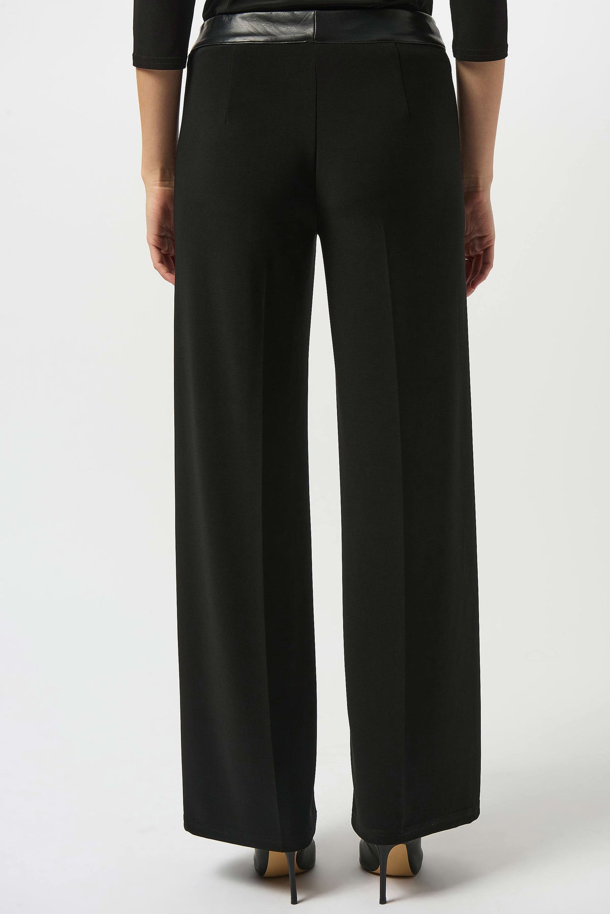Joseph Ribkoff Black Silky Knit &amp; Leatherette Wide-Leg Pants