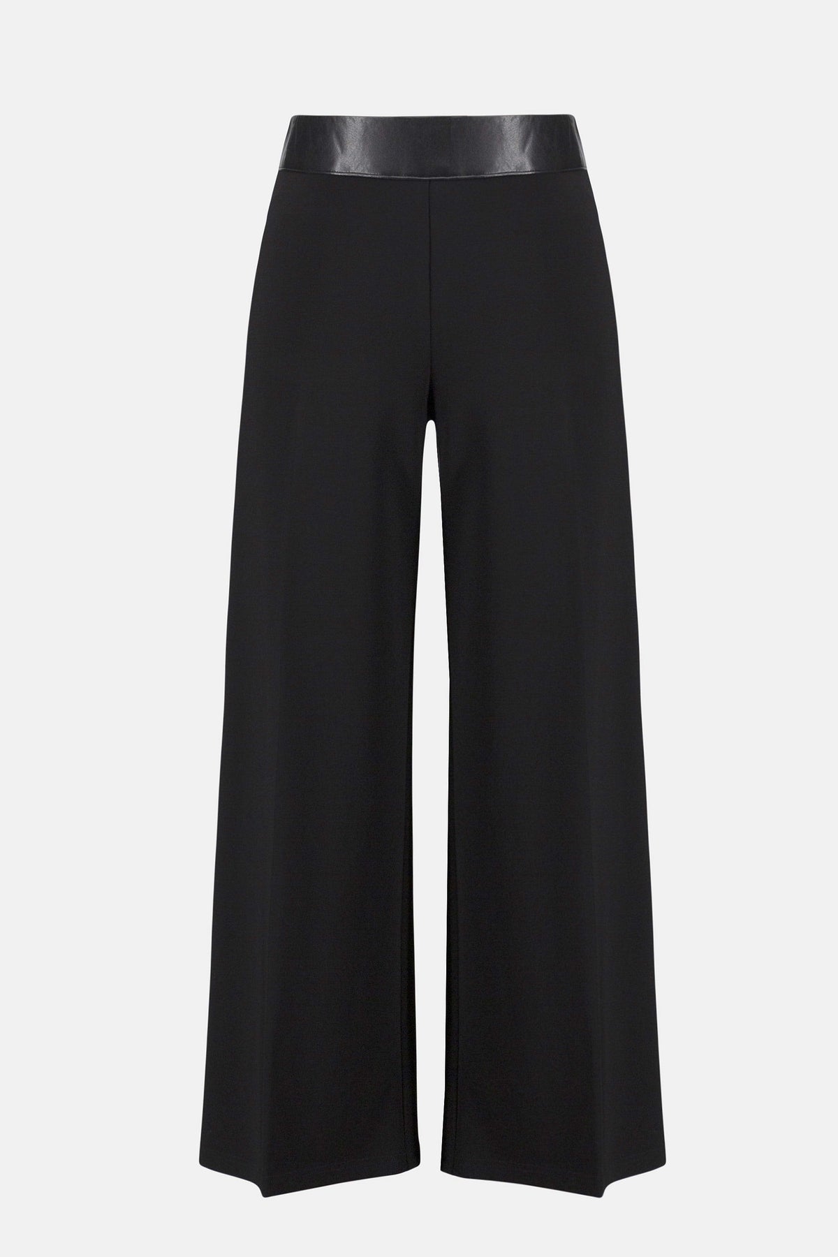 Joseph Ribkoff Black Silky Knit &amp; Leatherette Wide-Leg Pants