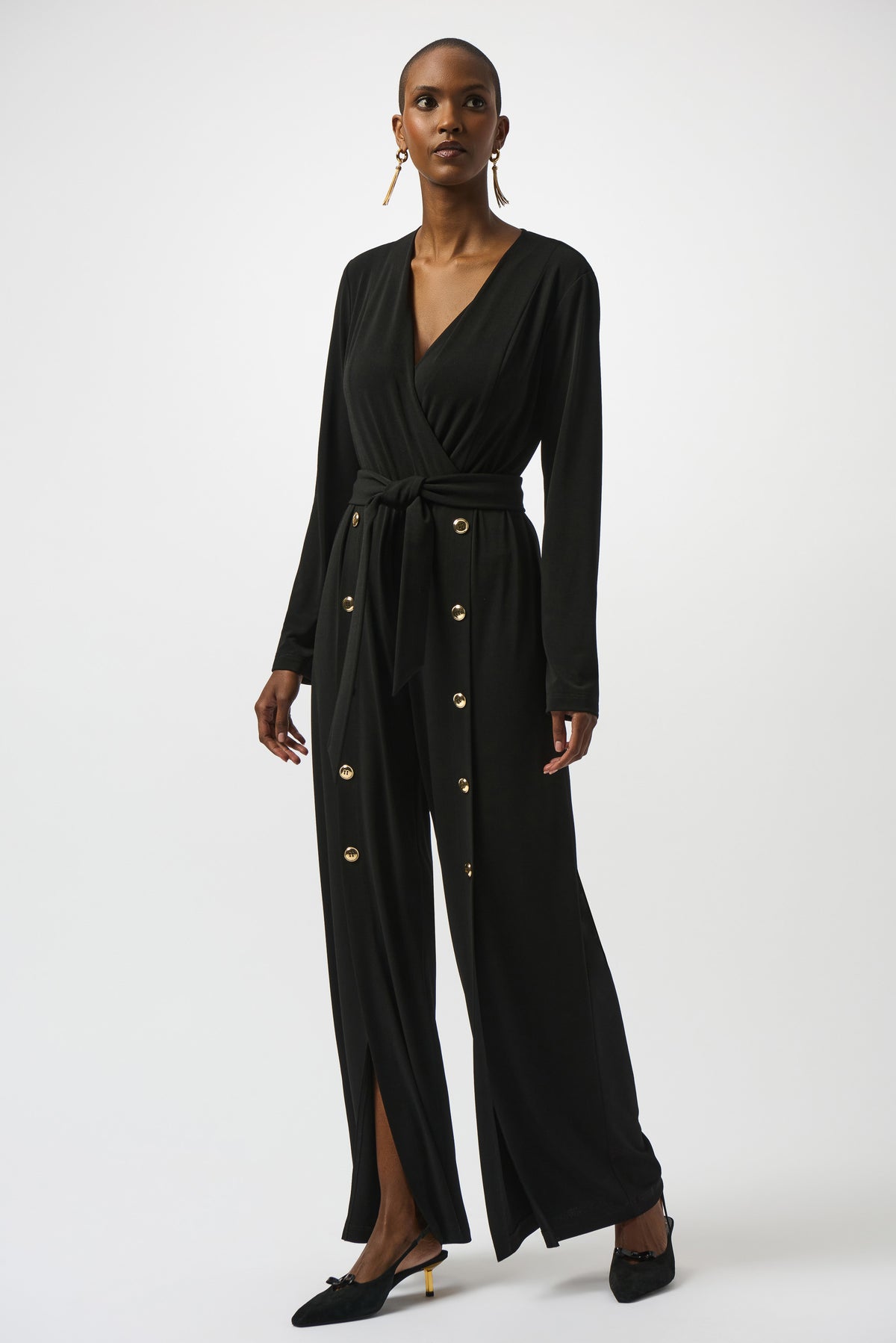 Joseph Ribkoff Black Moss Crepe Wide-Leg Jumpsuit