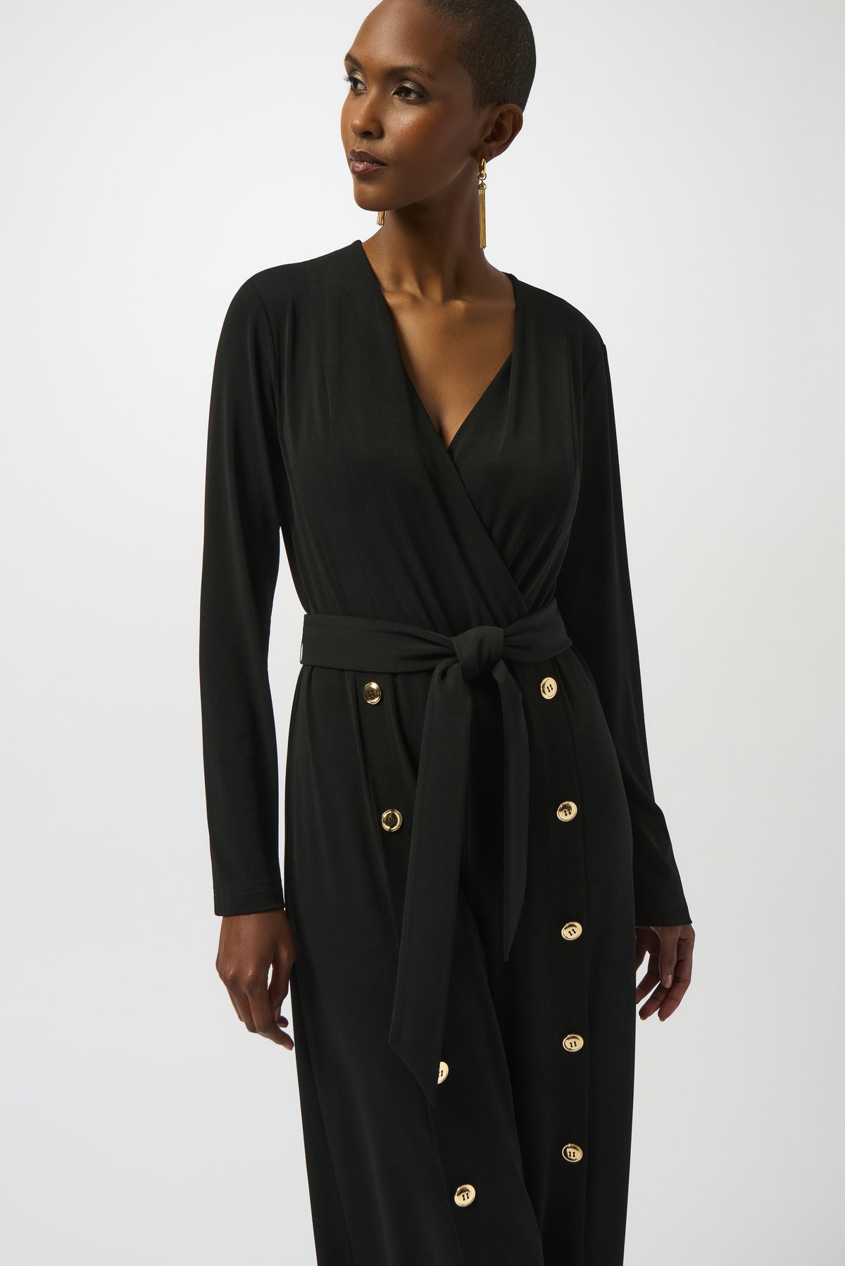 Joseph Ribkoff Black Moss Crepe Wide-Leg Jumpsuit
