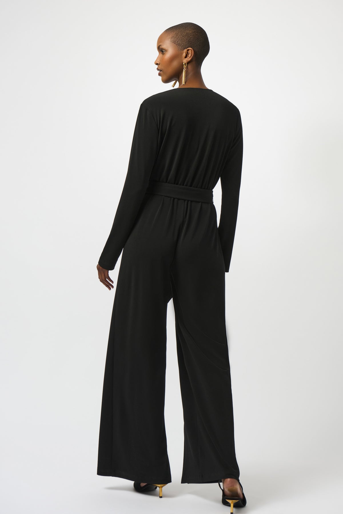 Joseph Ribkoff Black Moss Crepe Wide-Leg Jumpsuit