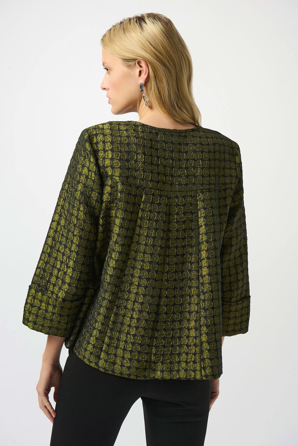 Joseph Ribkoff Black/Green Textured Dot Jacquard Swing Jacket