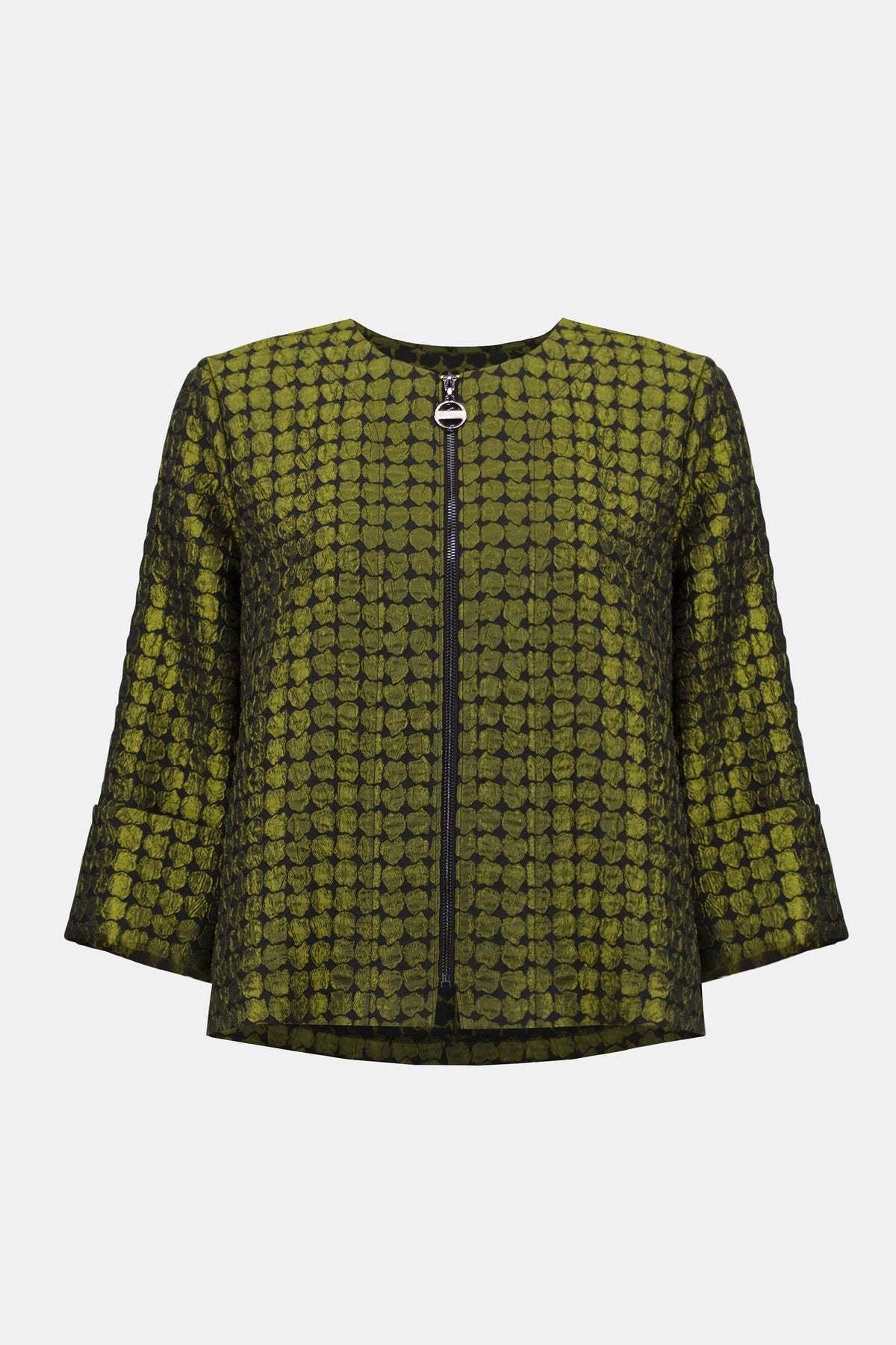 Joseph Ribkoff Black/Green Textured Dot Jacquard Swing Jacket