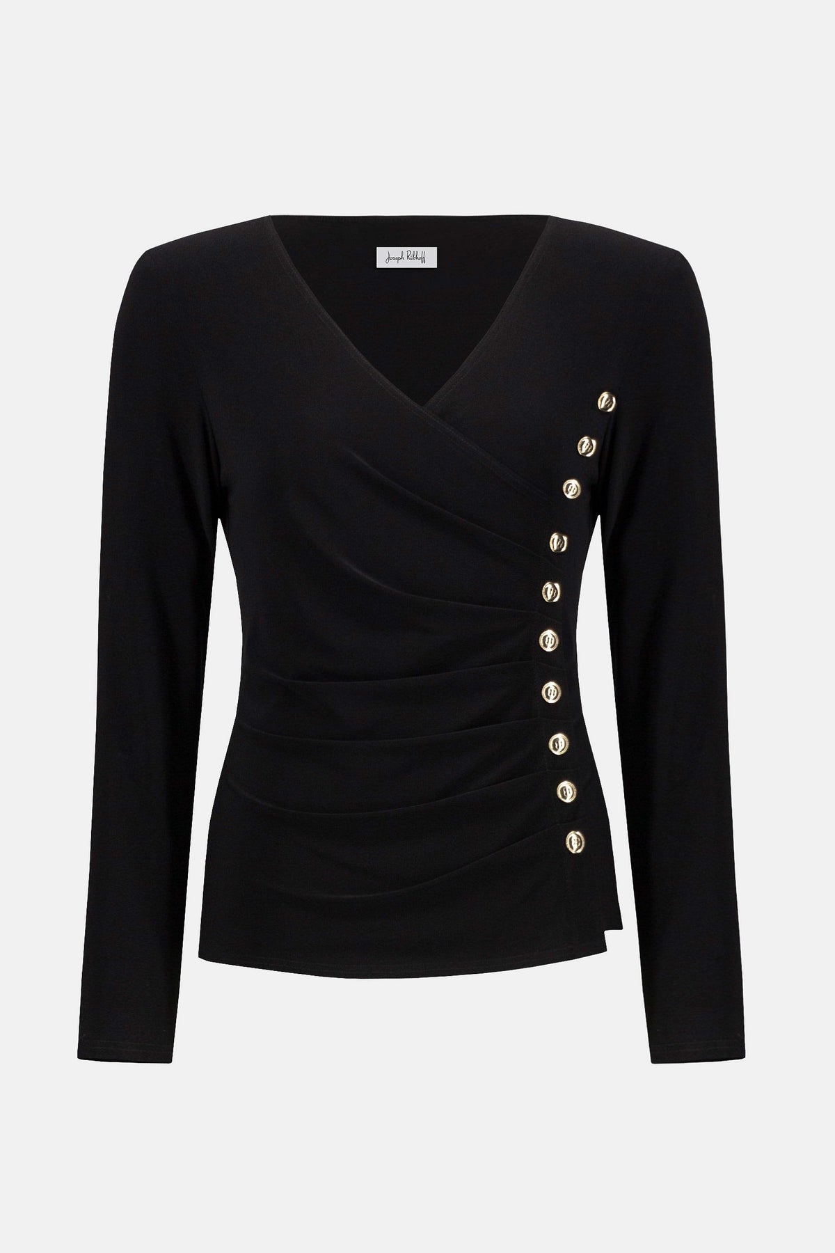 Joseph Ribkoff Black Silky Knit Fitted Wrap Top