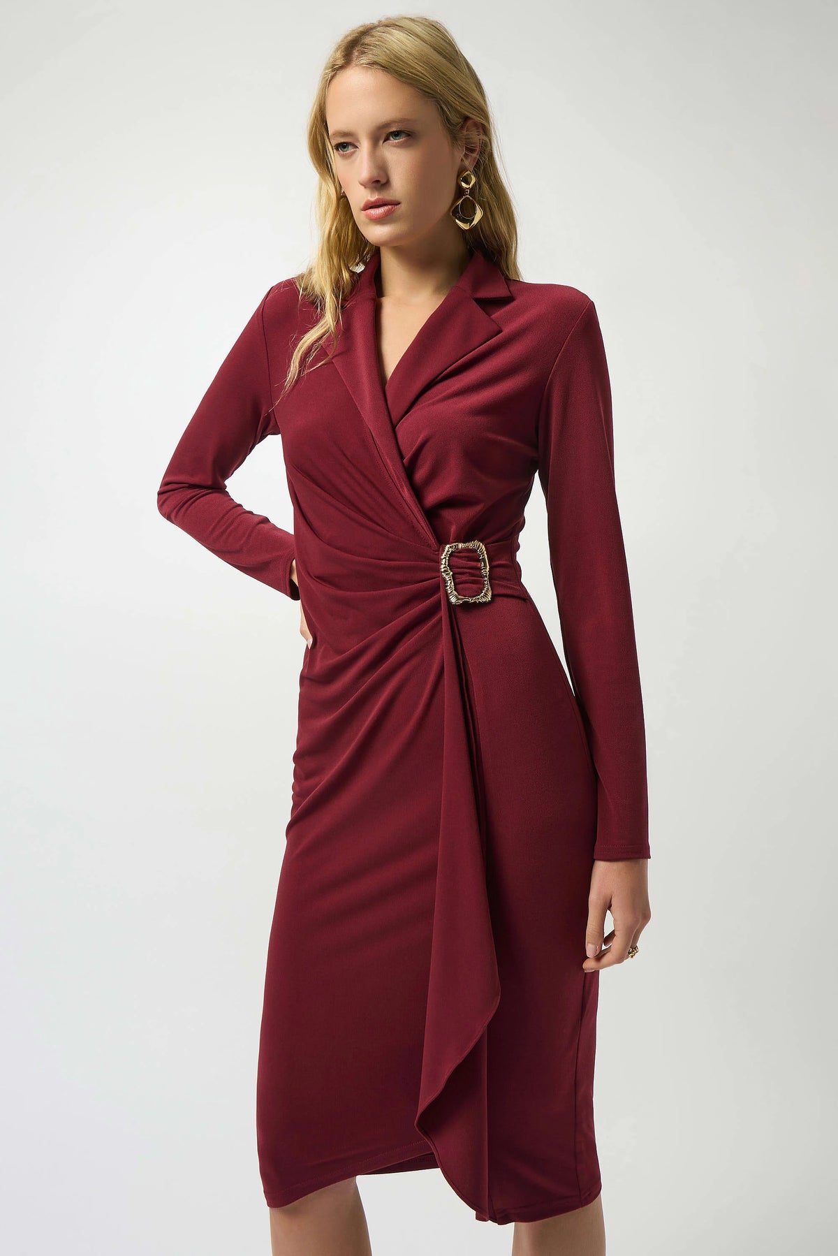 Joseph Ribkoff Merlot Moss Crepe Wrap Dress