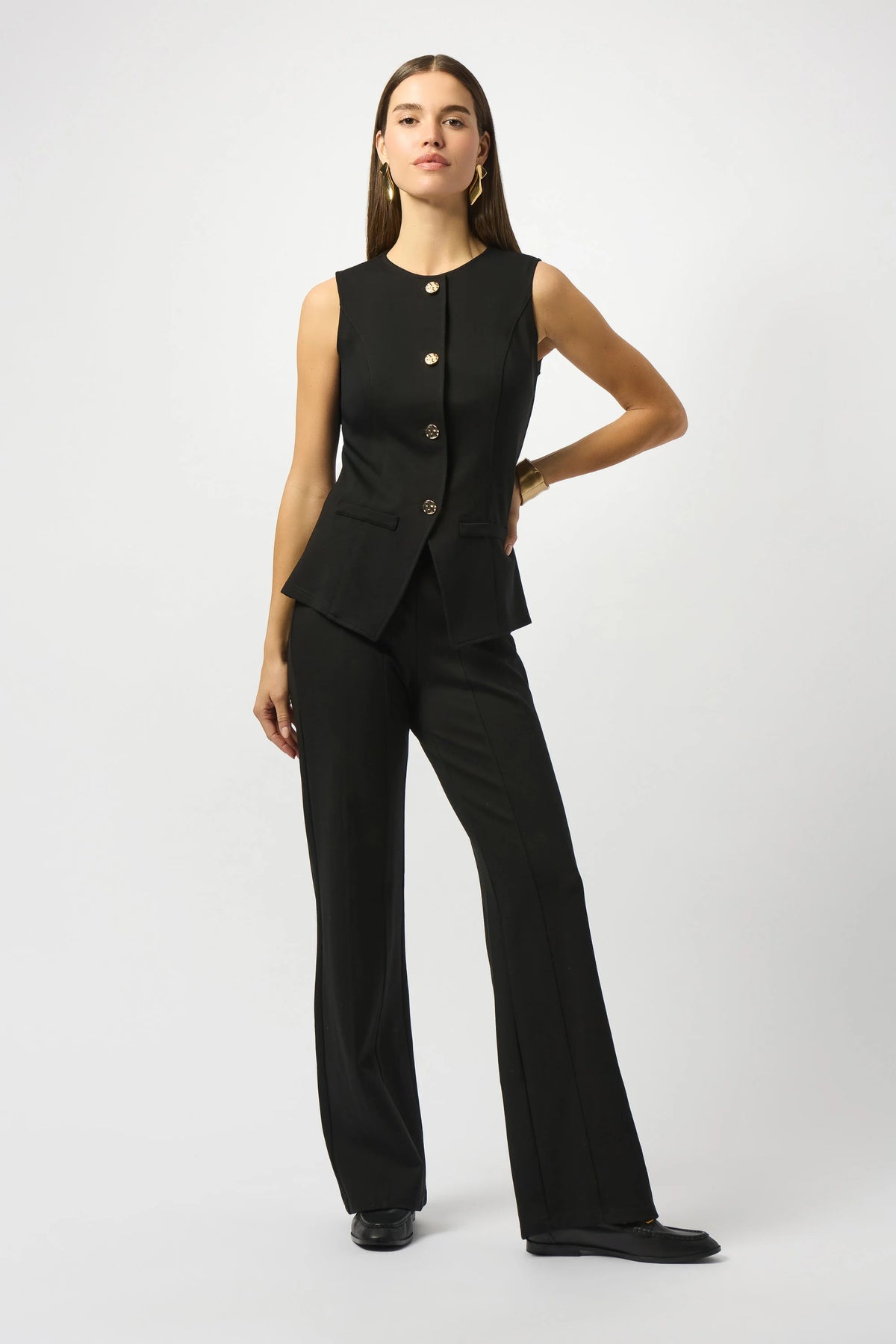 Joseph Ribkoff Black Heavy Knit Fitted Vest