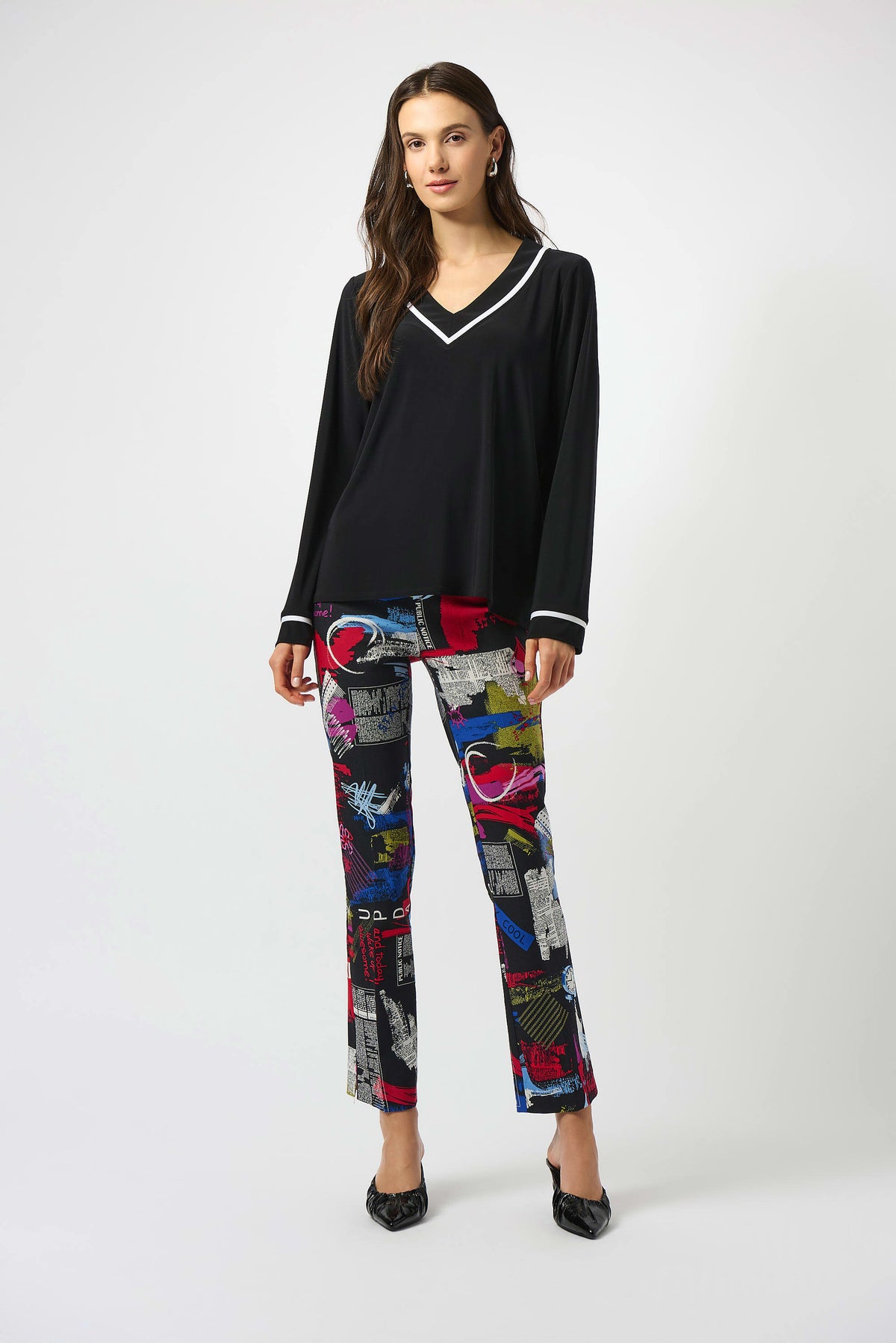 Joseph Ribkoff Silky Knit Straight Top With Contrast Detail