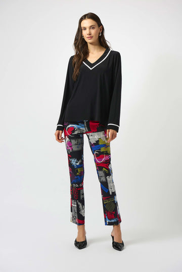 Joseph Ribkoff Silky Knit Straight Top With Contrast Detail