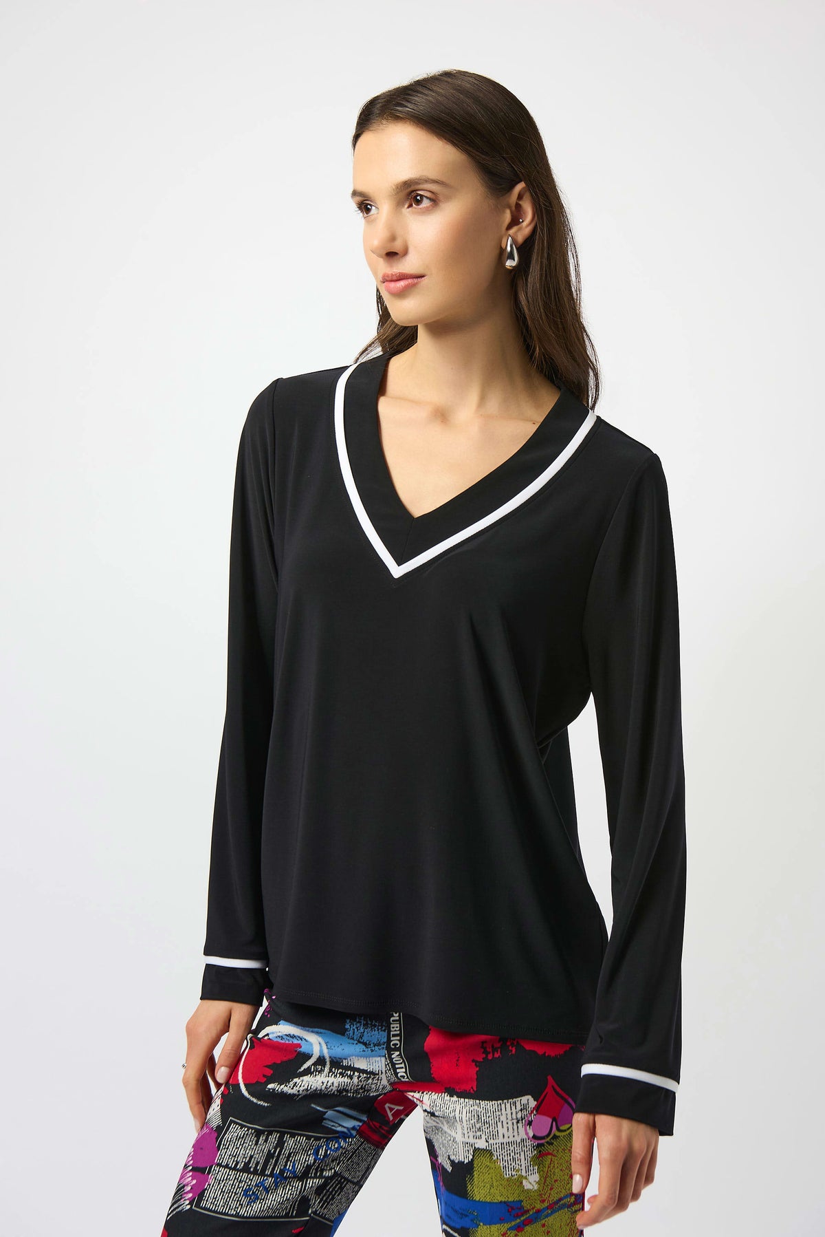 Joseph Ribkoff Silky Knit Straight Top With Contrast Detail