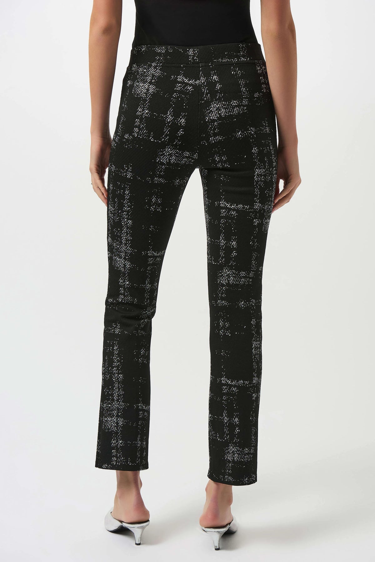 Joseph Ribkoff Black/Off White Jacquard Sweater Plaid Print Pull-On Pants