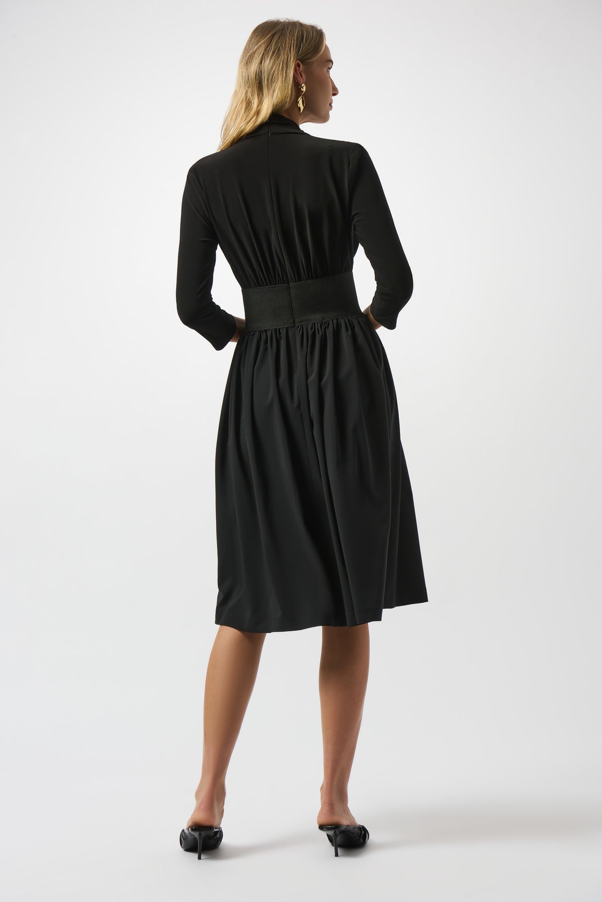 Joseph Ribkoff Black Poplin And Silky Knit Fit and Flare Dress