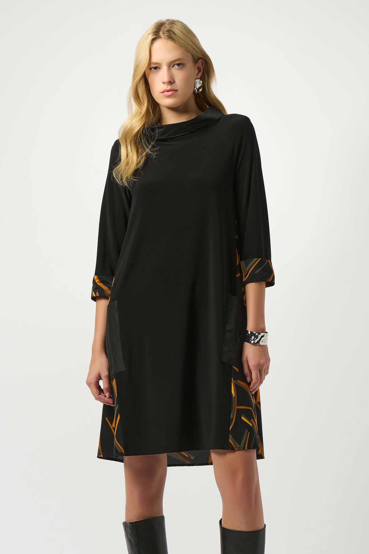 Joseph Ribkoff Recycled Woven Abstract Print And Silky Knit Dress