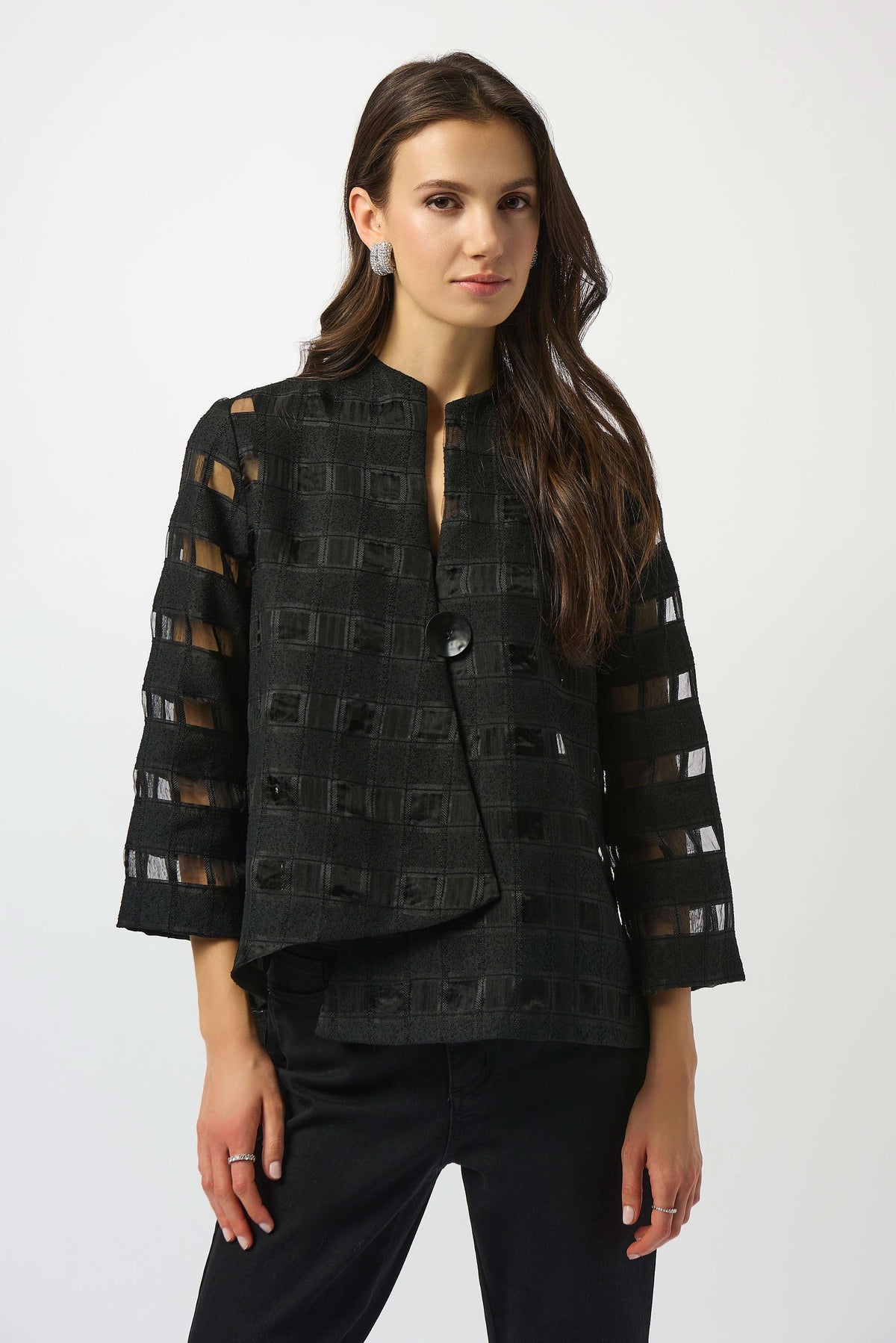 Joseph Ribkoff Black Novelty Checkered Print Swing Jacket