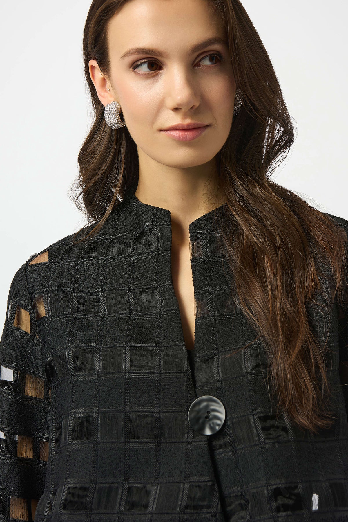 Joseph Ribkoff Black Novelty Checkered Print Swing Jacket