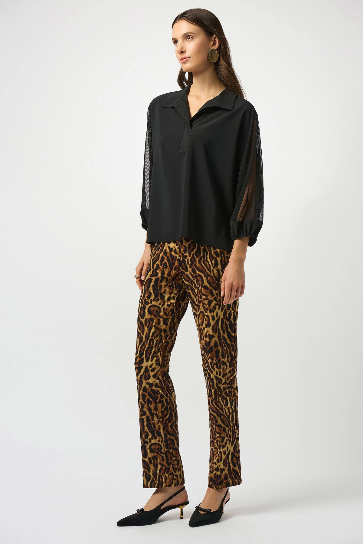 Joseph Ribkoff Stretch Poplin &amp; Mesh Boxy Top