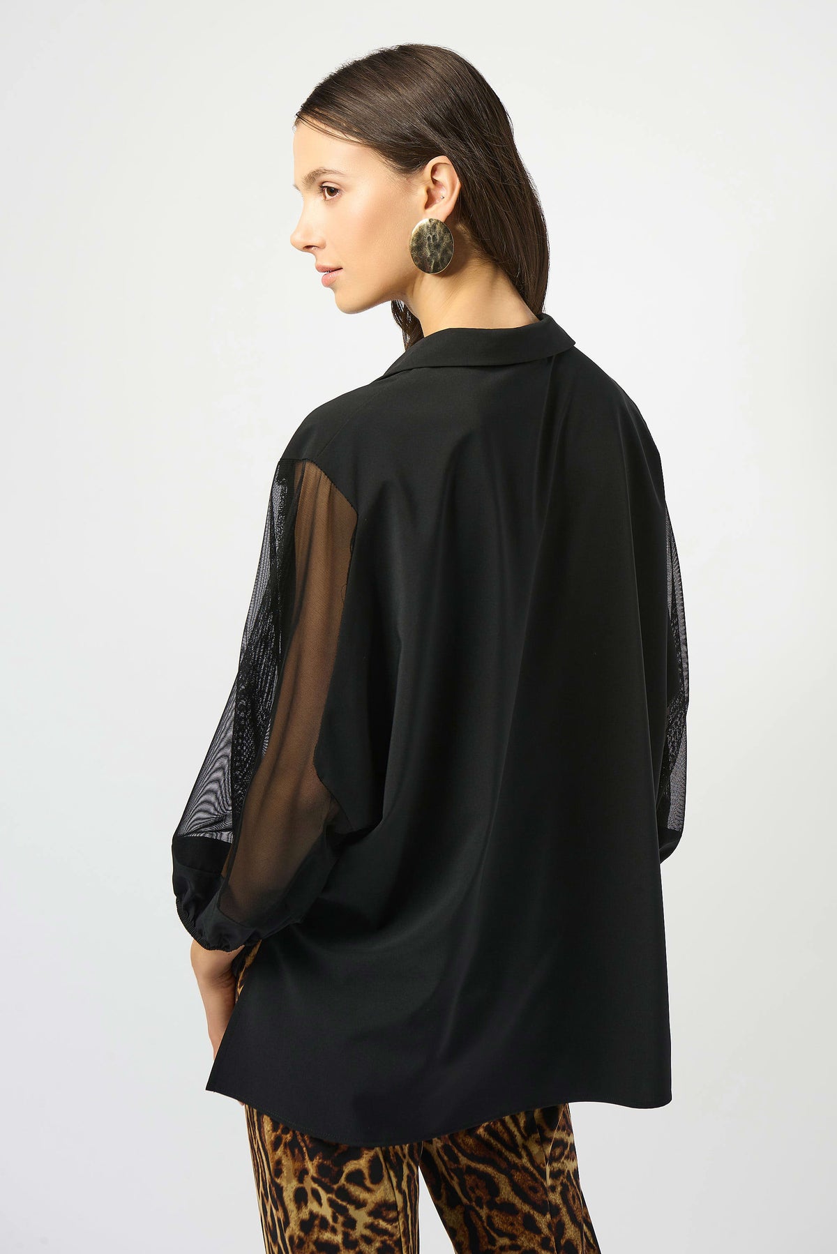 Joseph Ribkoff Stretch Poplin &amp; Mesh Boxy Top