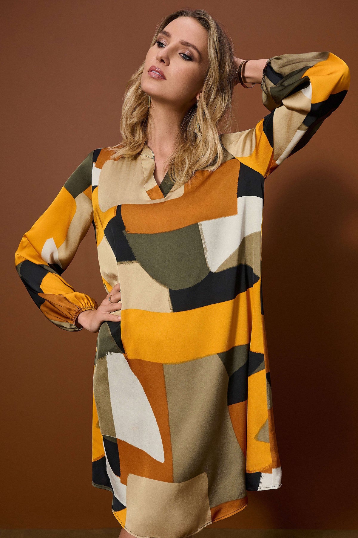 Joseph Ribkoff Recycled Satin Abstract Print Trapeze Dress