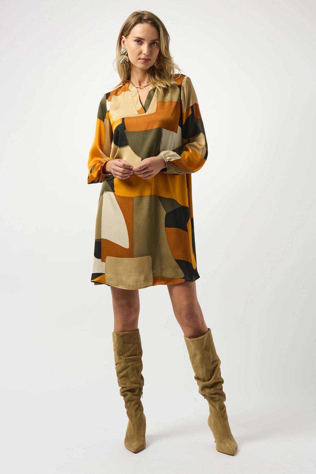 Joseph Ribkoff Recycled Satin Abstract Print Trapeze Dress