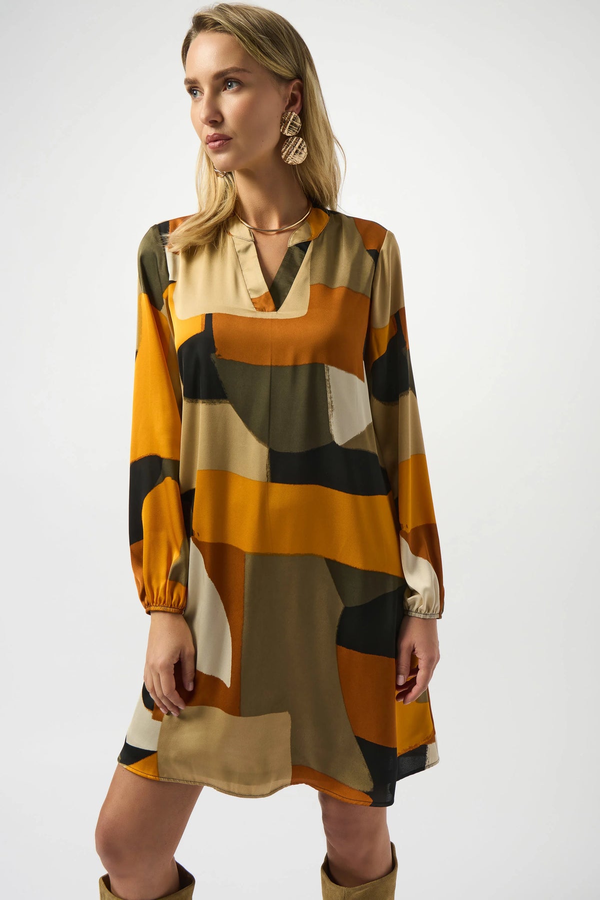 Joseph Ribkoff Recycled Satin Abstract Print Trapeze Dress