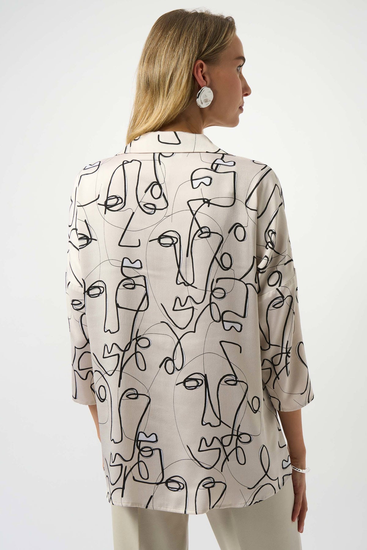 Joseph Ribkoff Hammered Satin Abstract Face Print Boxy Top