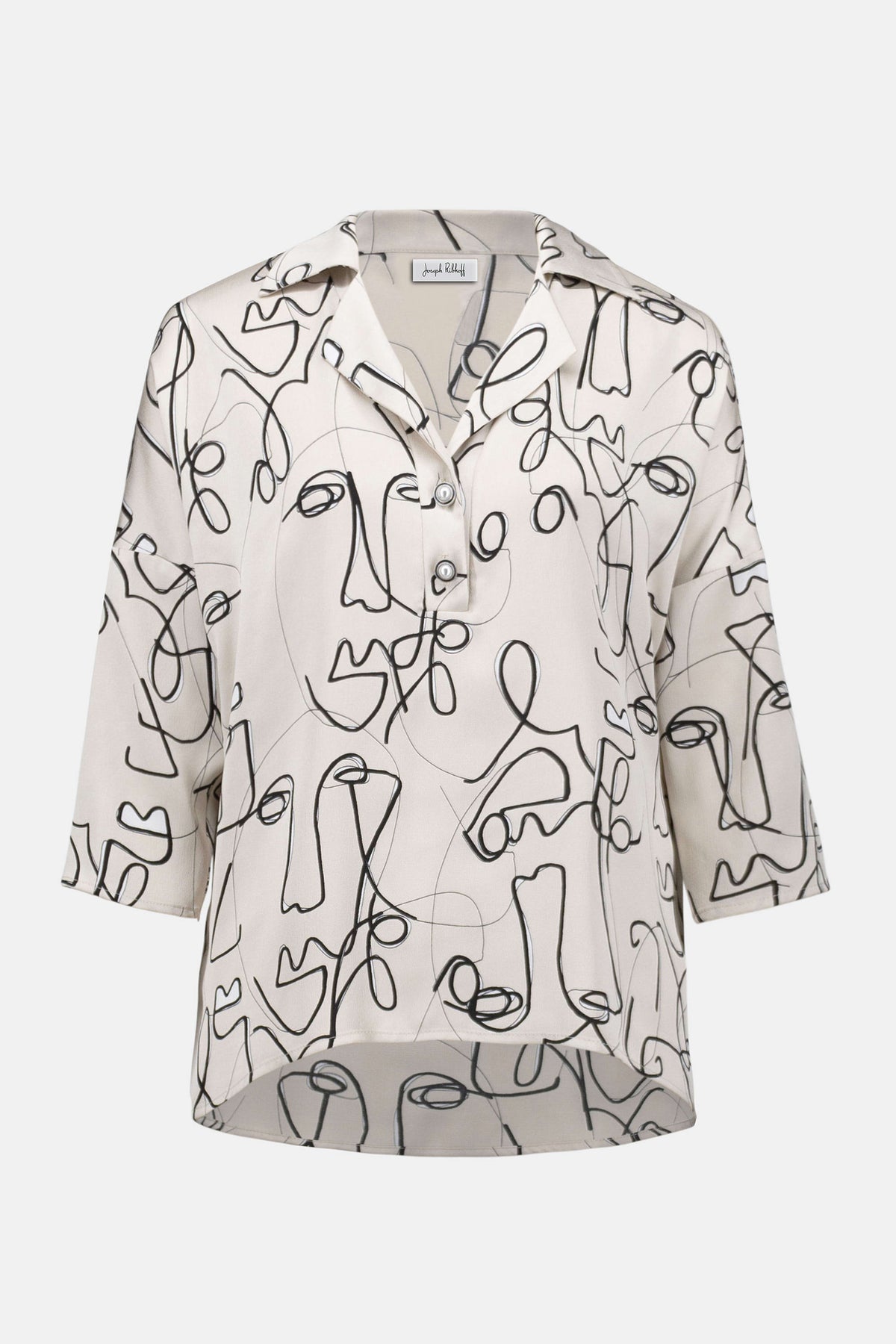 Joseph Ribkoff Hammered Satin Abstract Face Print Boxy Top