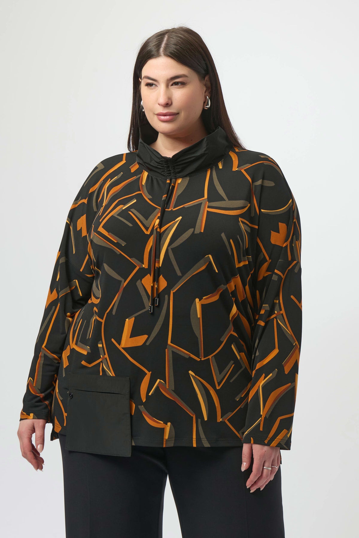 Joseph Ribkoff Black/Multi Silky Knit Abstract Print Boxy Top
