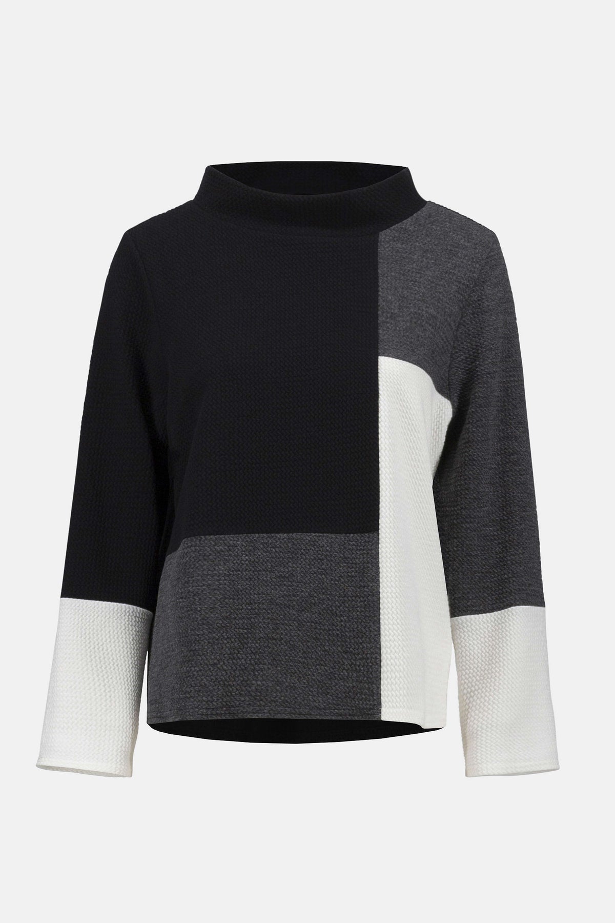 Joseph Ribkoff Black/Winter White/Grey Jacquard Knit Colour-Block Boxy Top